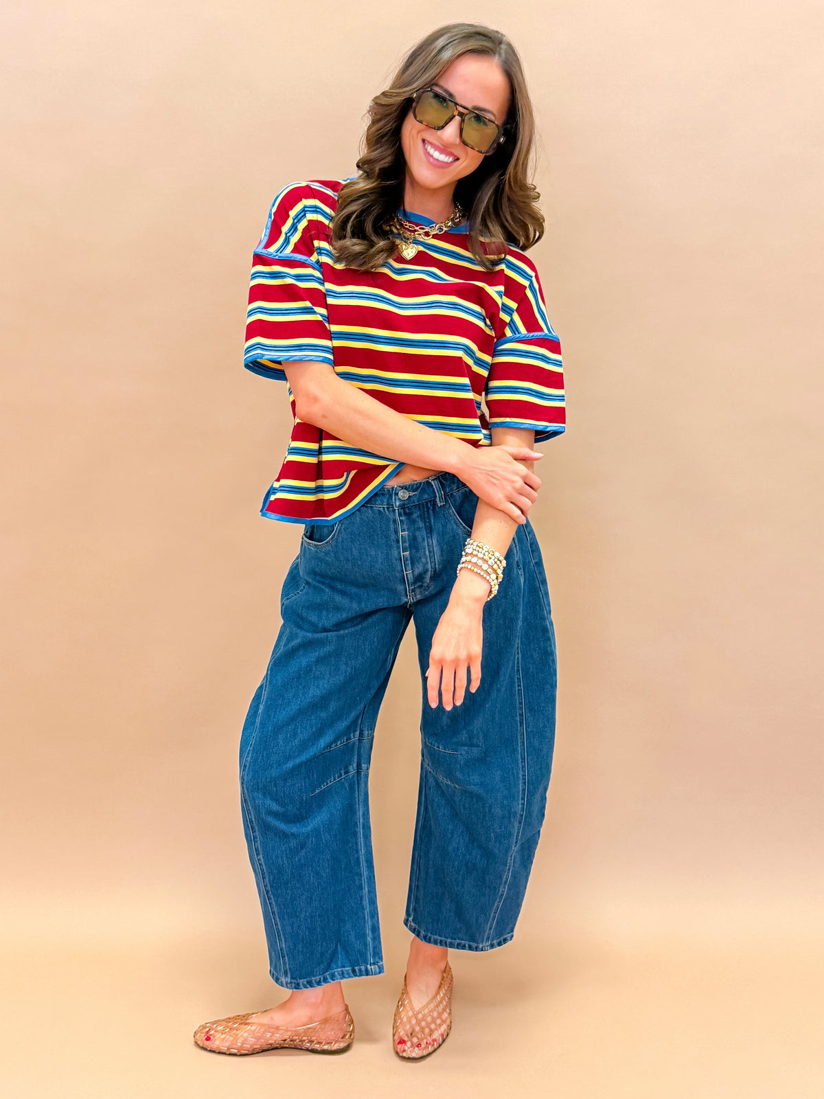 Sunny Oversized Striped Top-Red