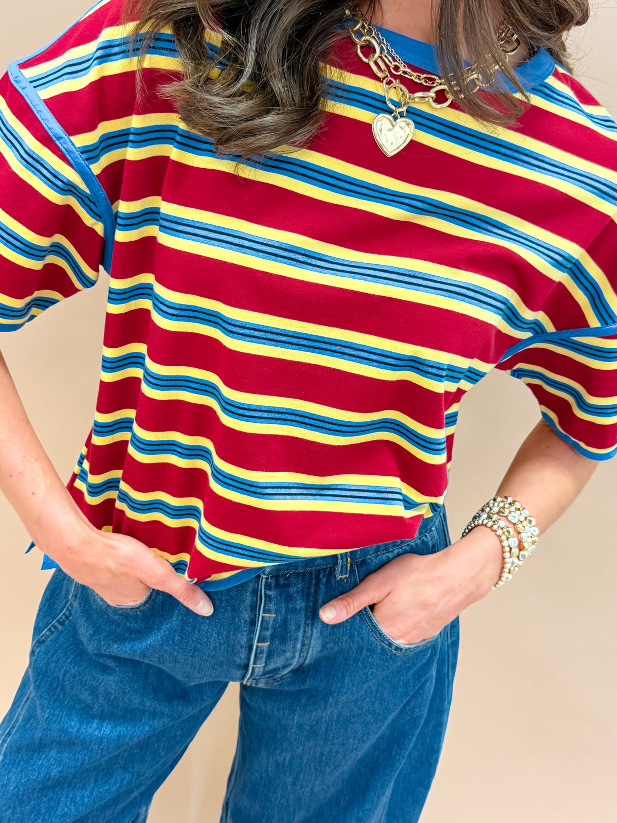 Sunny Oversized Striped Top-Red