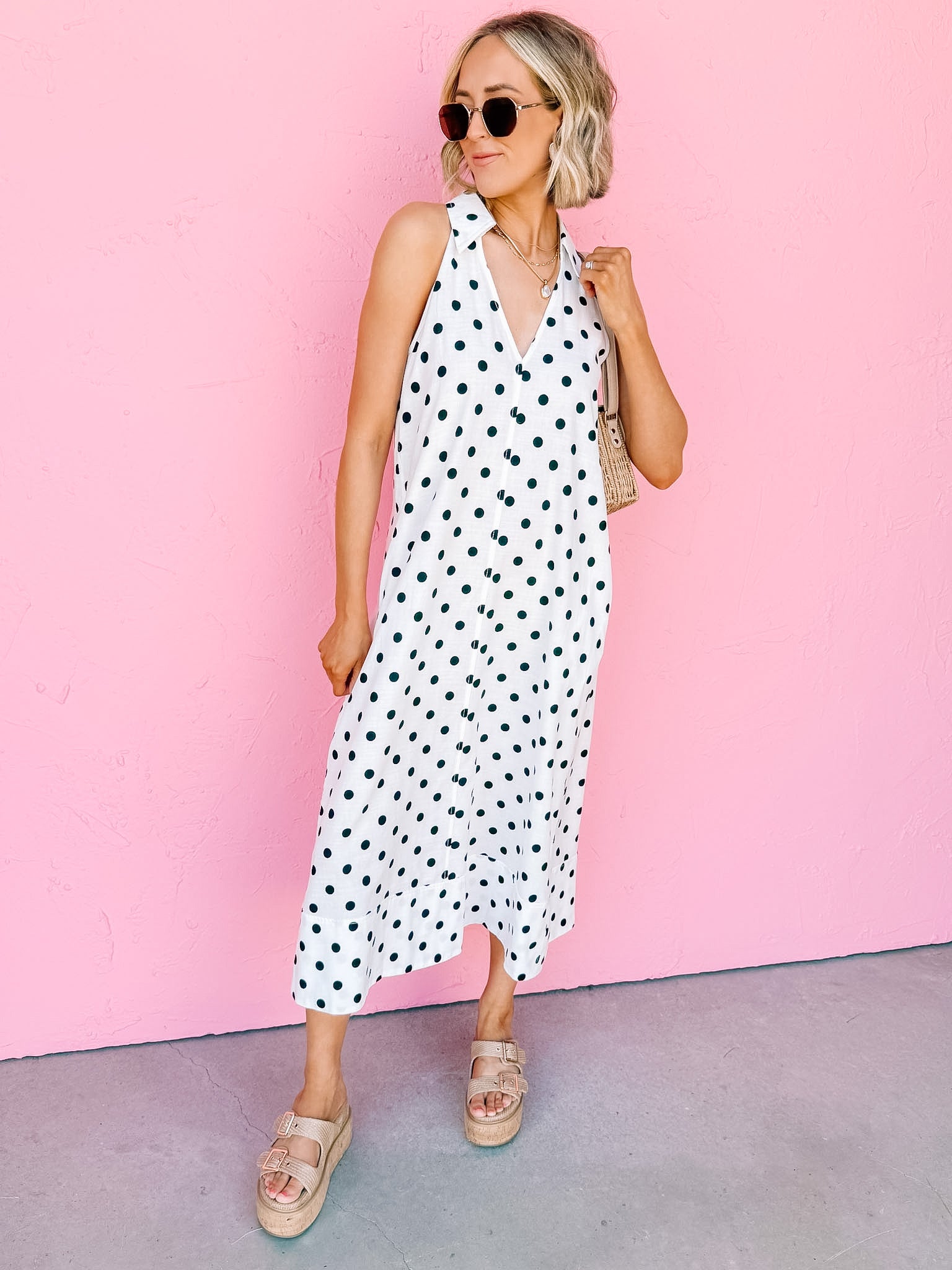 Suri Collared Polka Dot Maxi Dress