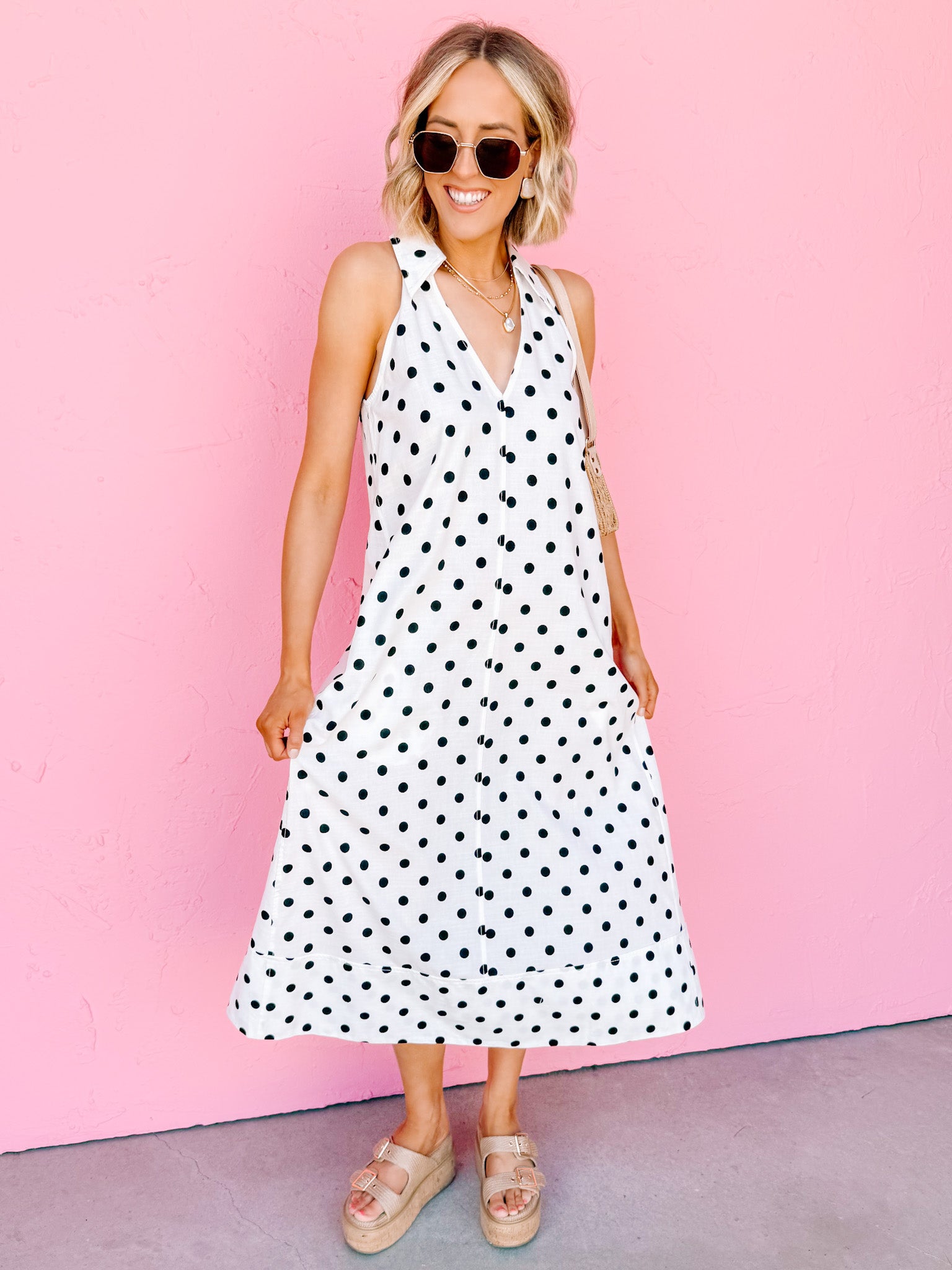 Suri Collared Polka Dot Maxi Dress