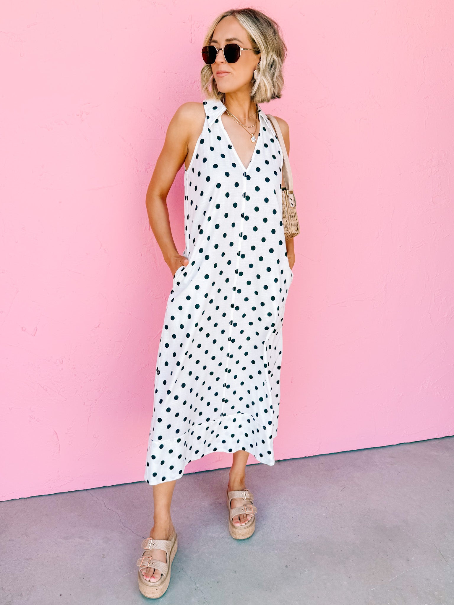 Suri Collared Polka Dot Maxi Dress