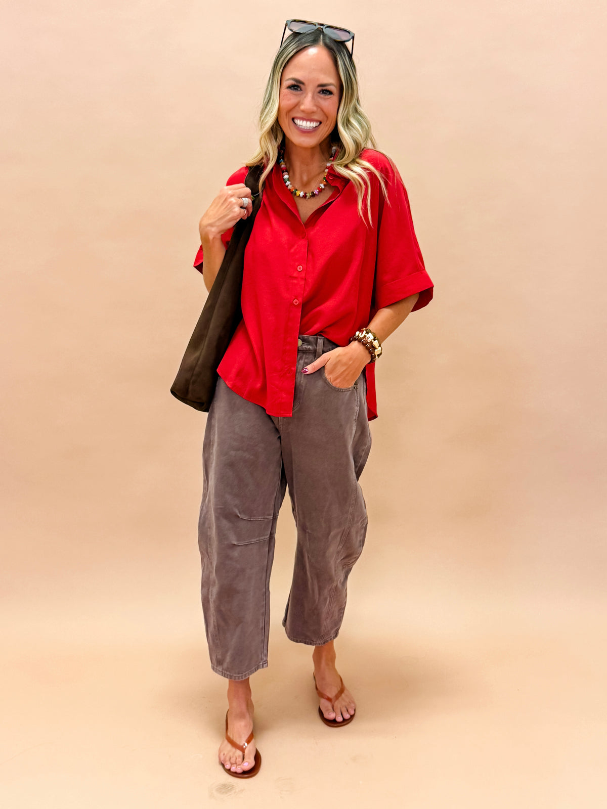 Sutton Short Sleeve Top-Red