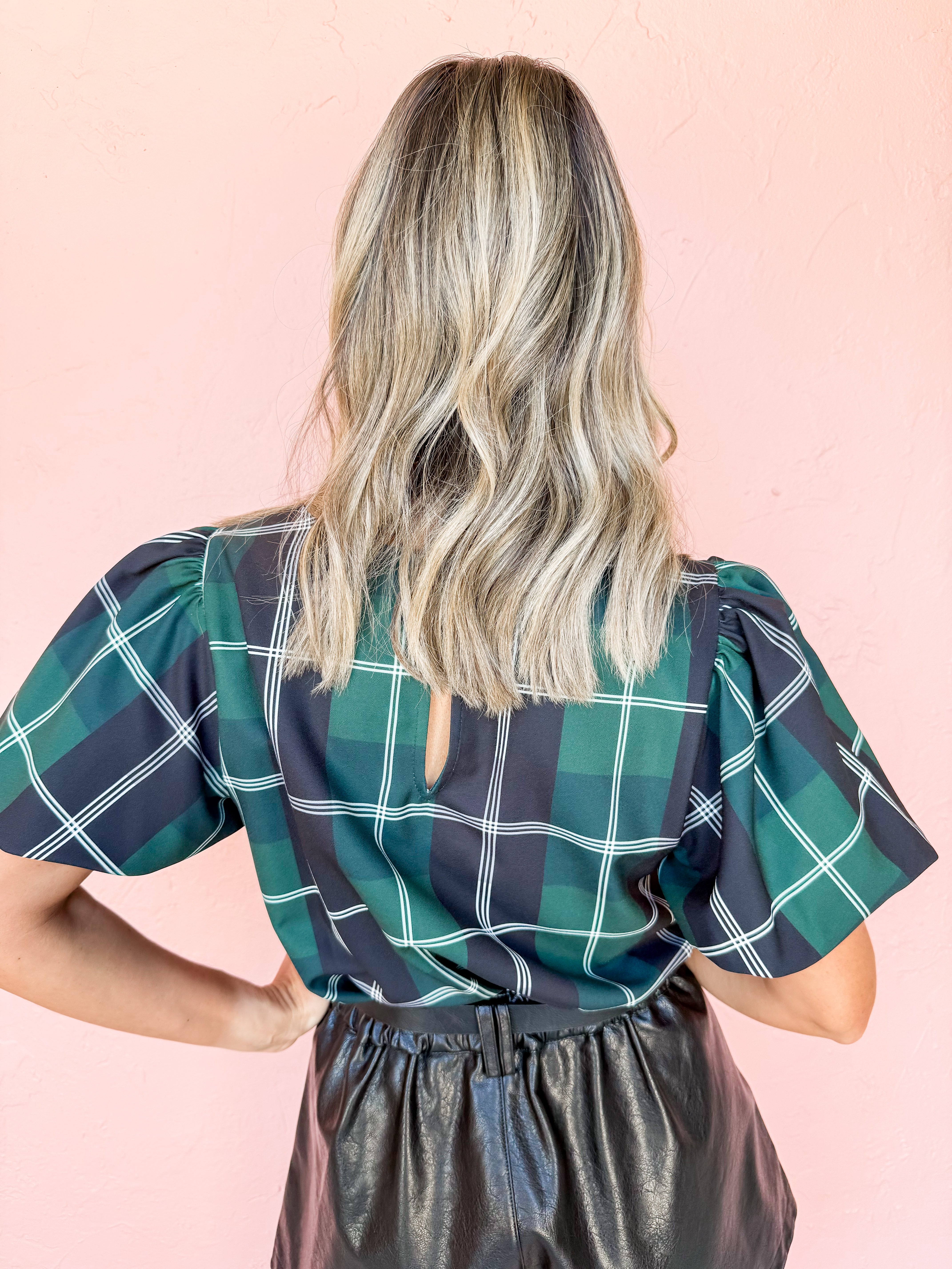 Sweet Beyond Plaid Puff Sleeve Top