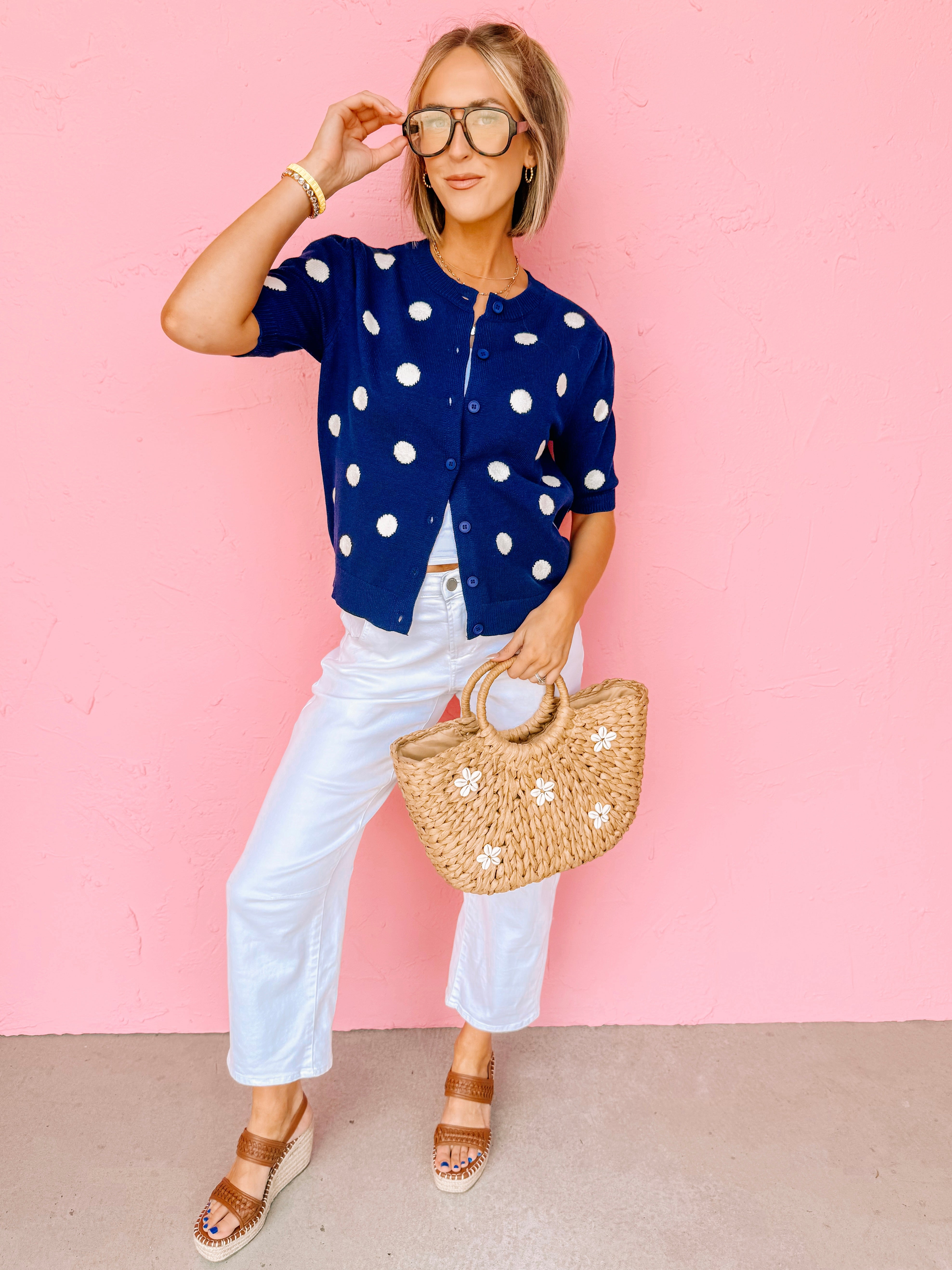 Sweet Joys Polka Dot Cardigan-Navy