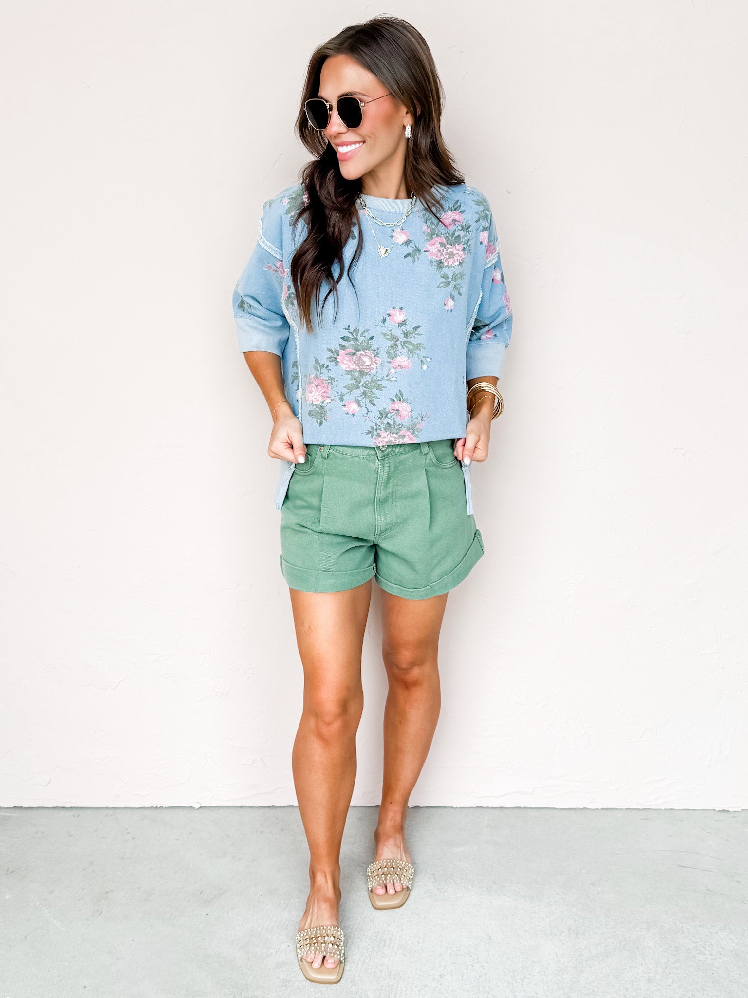 Park Day Chic Pleated Front Shorts-Olive