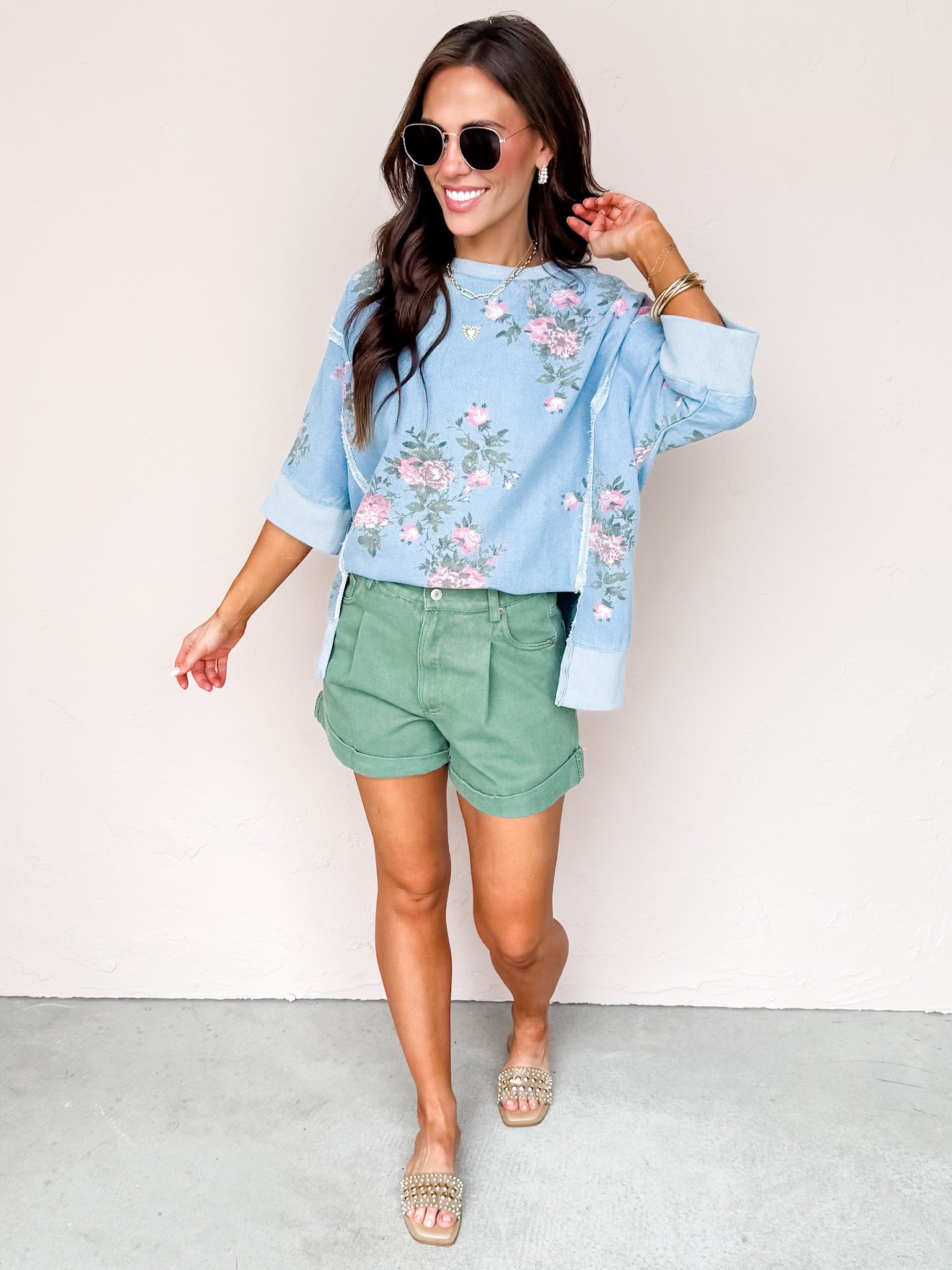 Park Day Chic Pleated Front Shorts-Olive