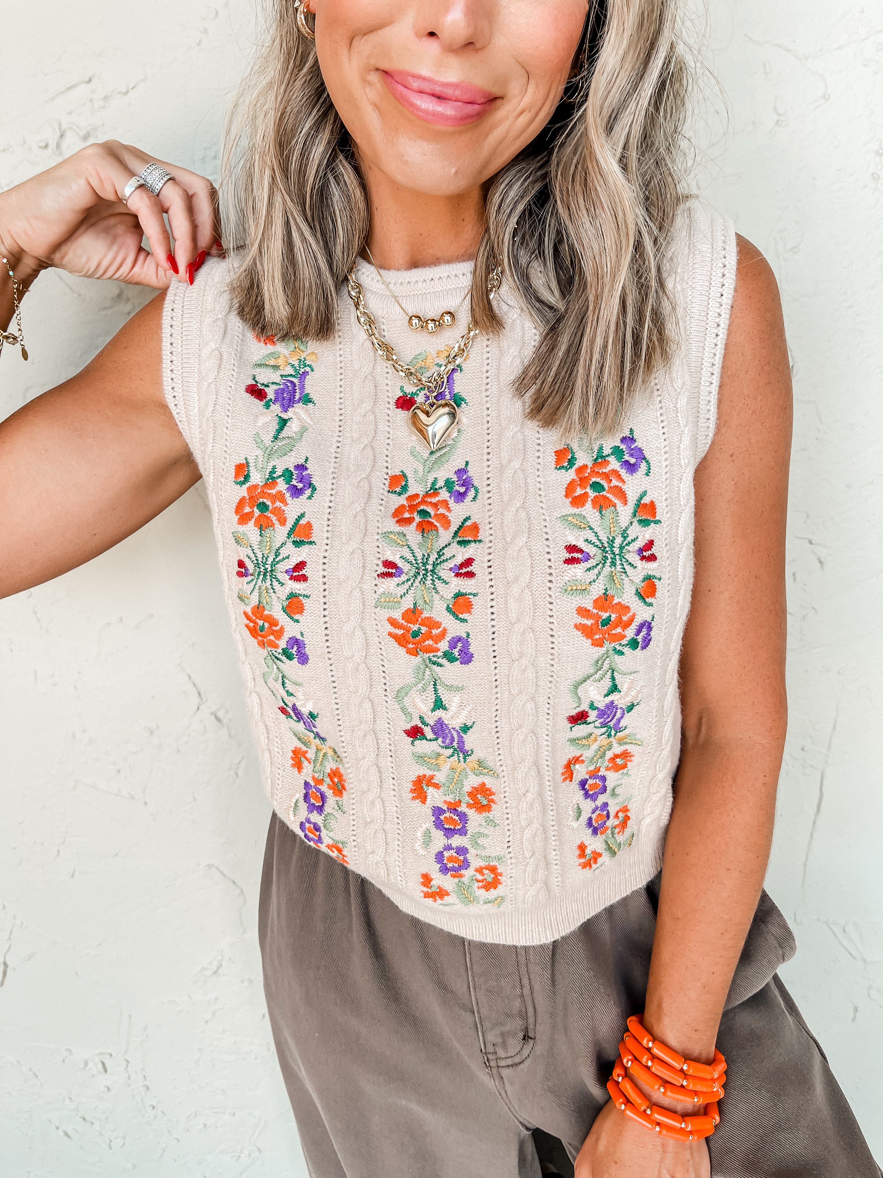 Sweetest Admirer Embroidered Sleeveless Sweater