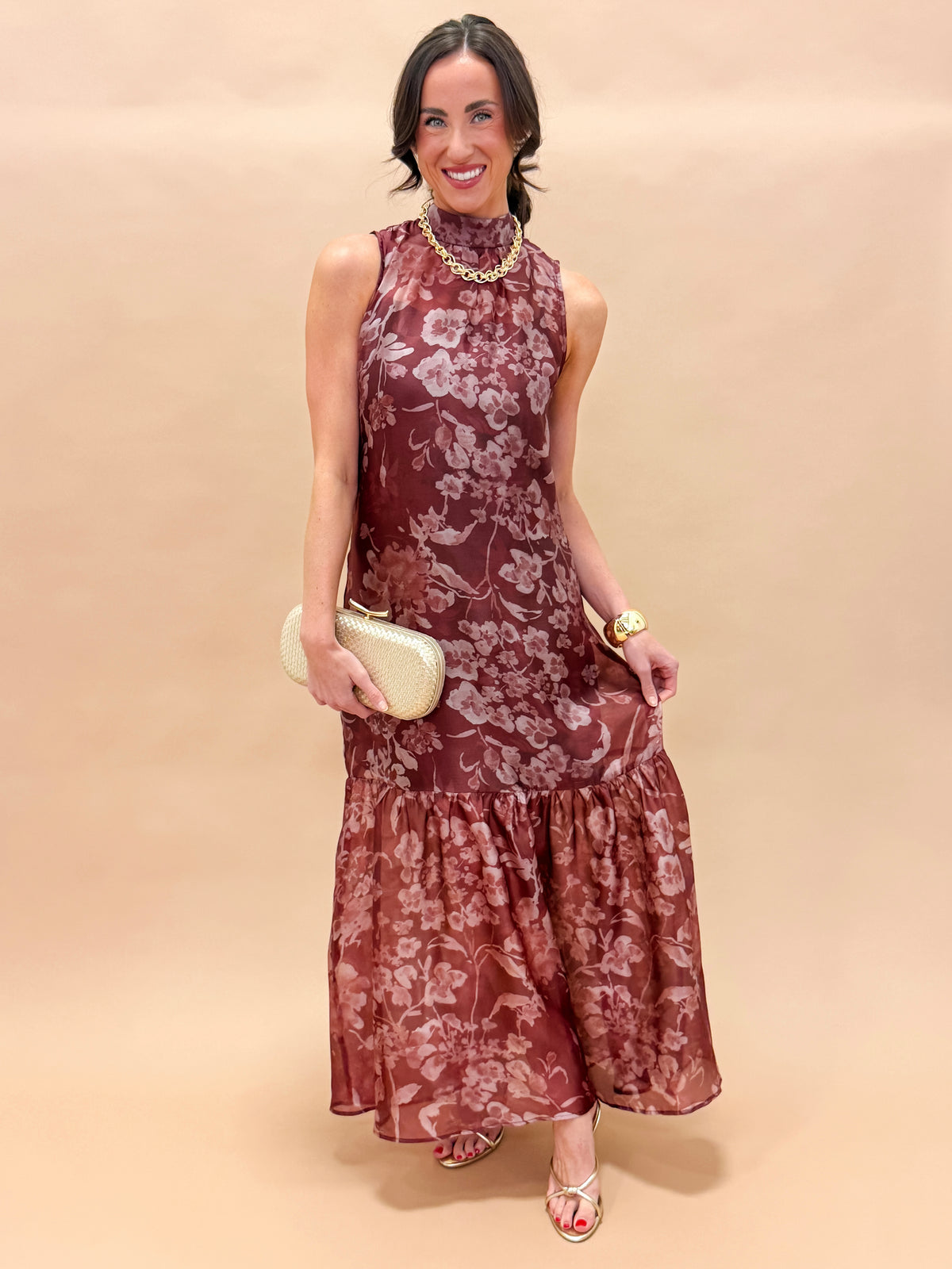 Sylvia Organza Mock Neck Maxi Dress
