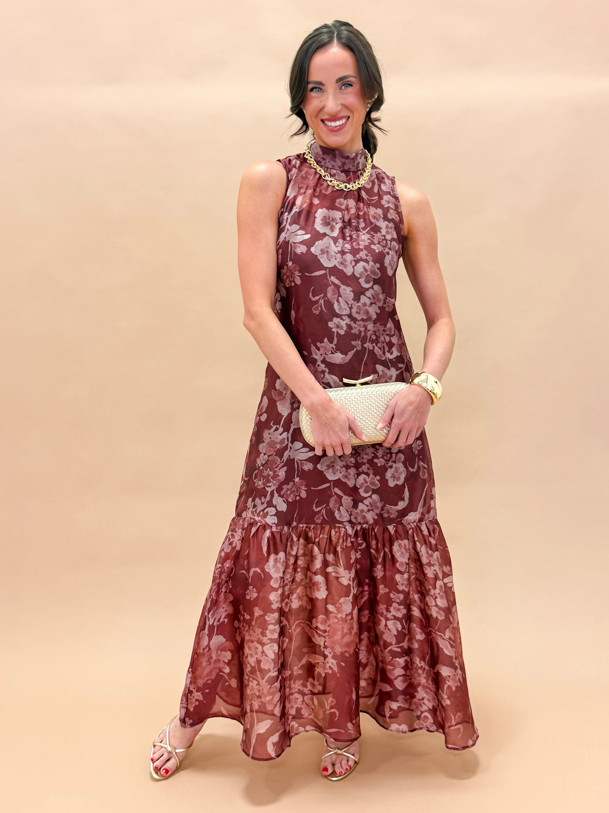 Sylvia Organza Mock Neck Maxi Dress