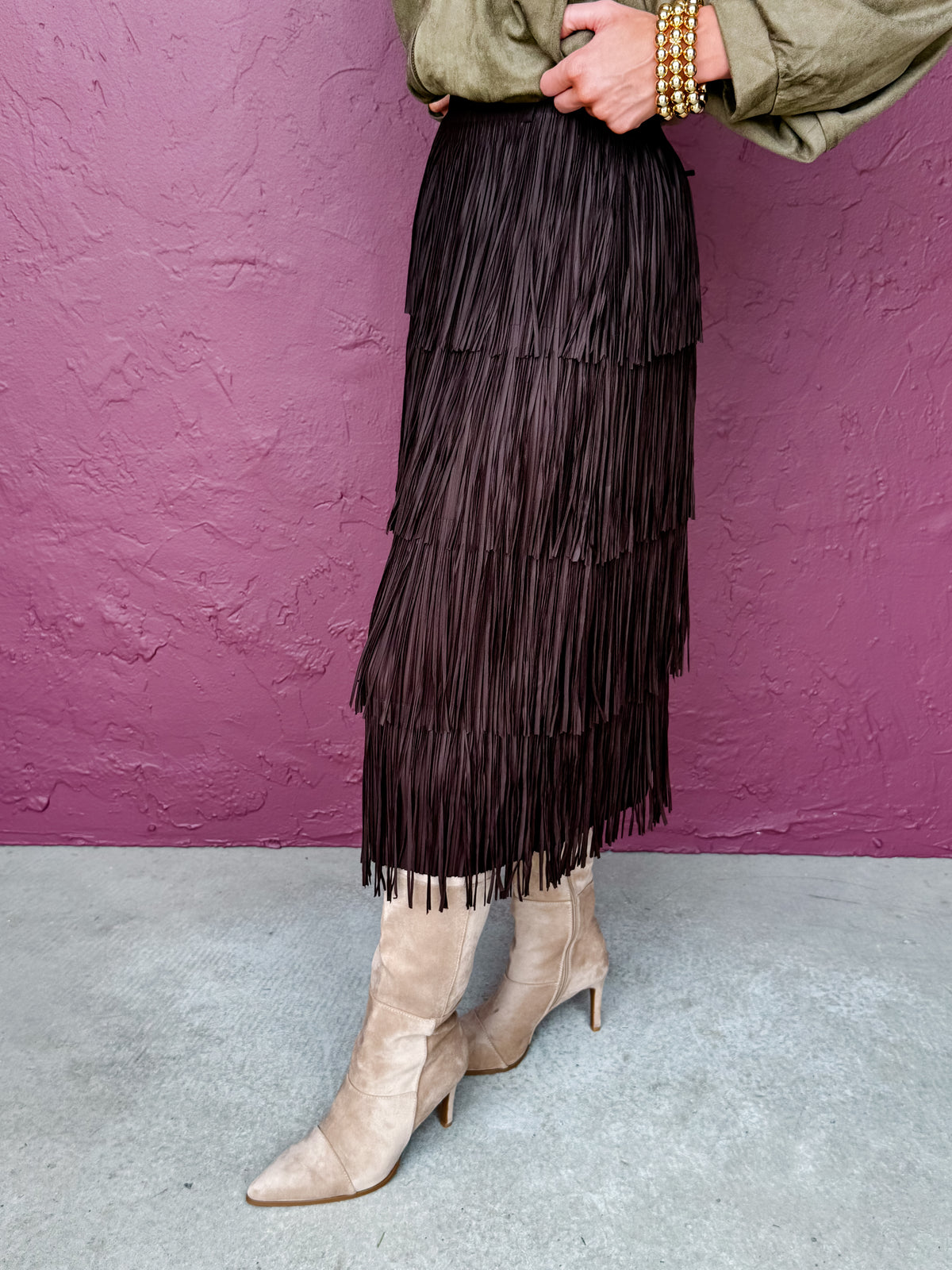 Sylvie Tiered Fringe Maxi Skirt
