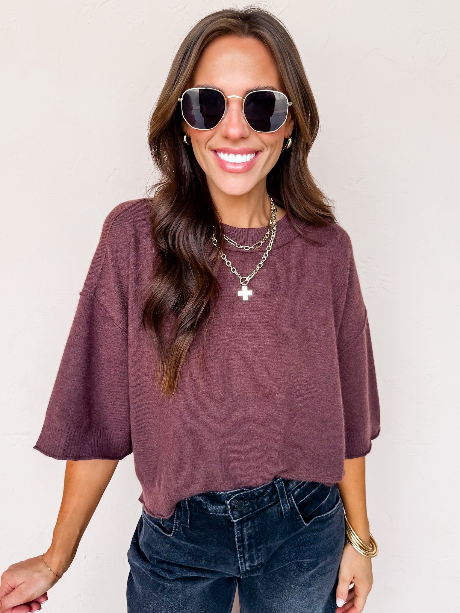 Take It Easy Three Quarter Length Sleeve Sweater