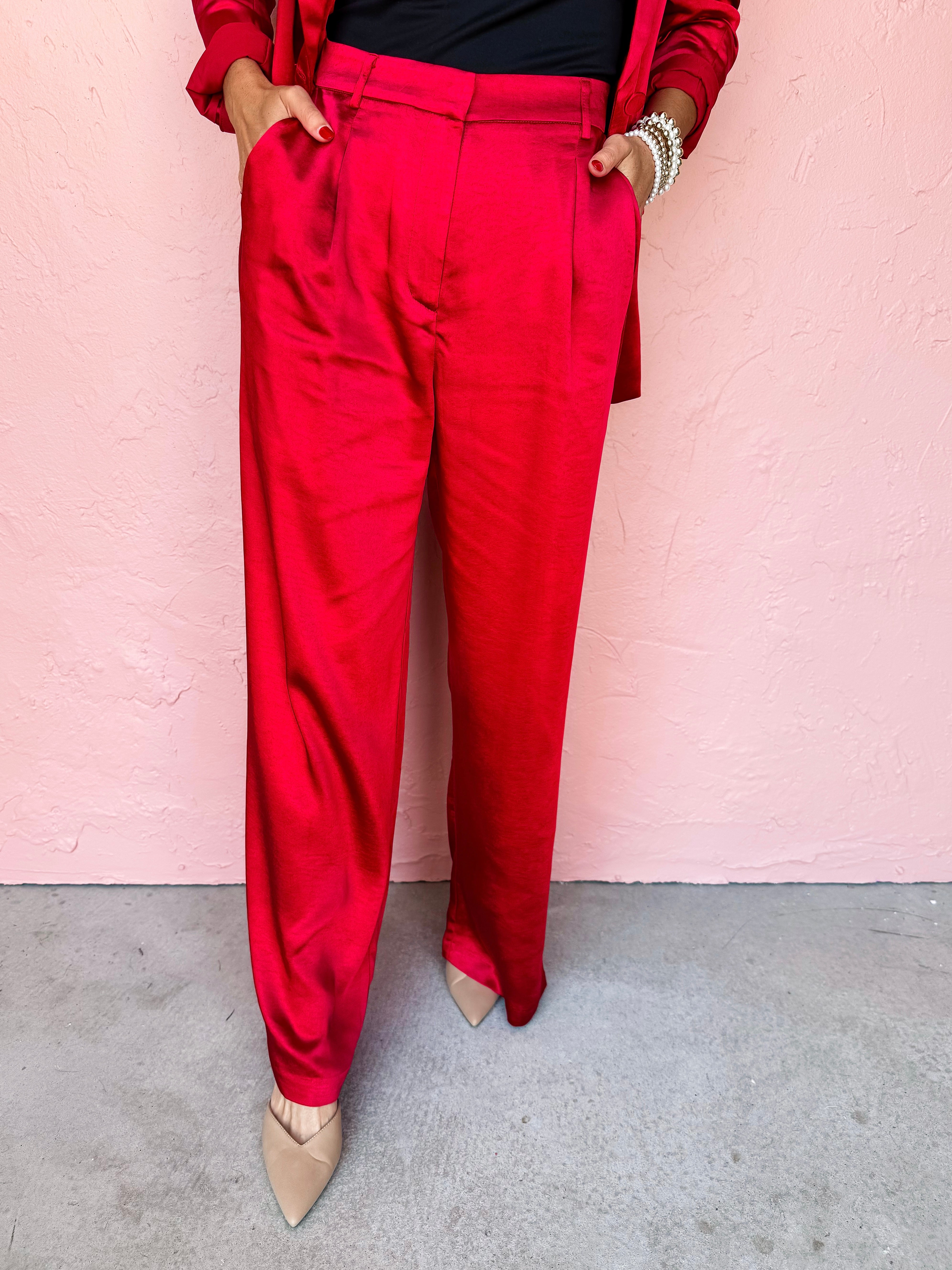 Take Over Satin Pants-Red