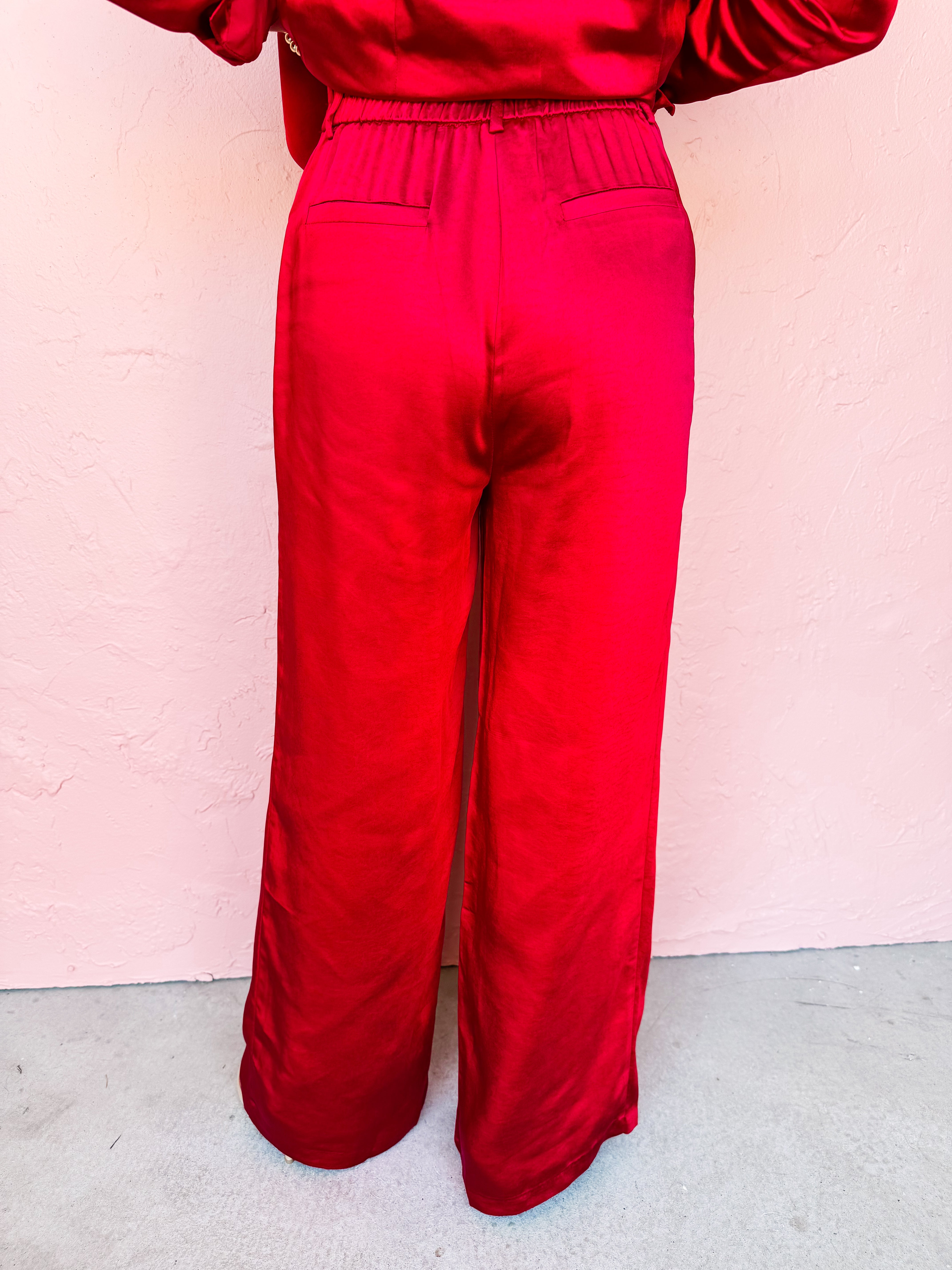 Take Over Satin Pants-Red