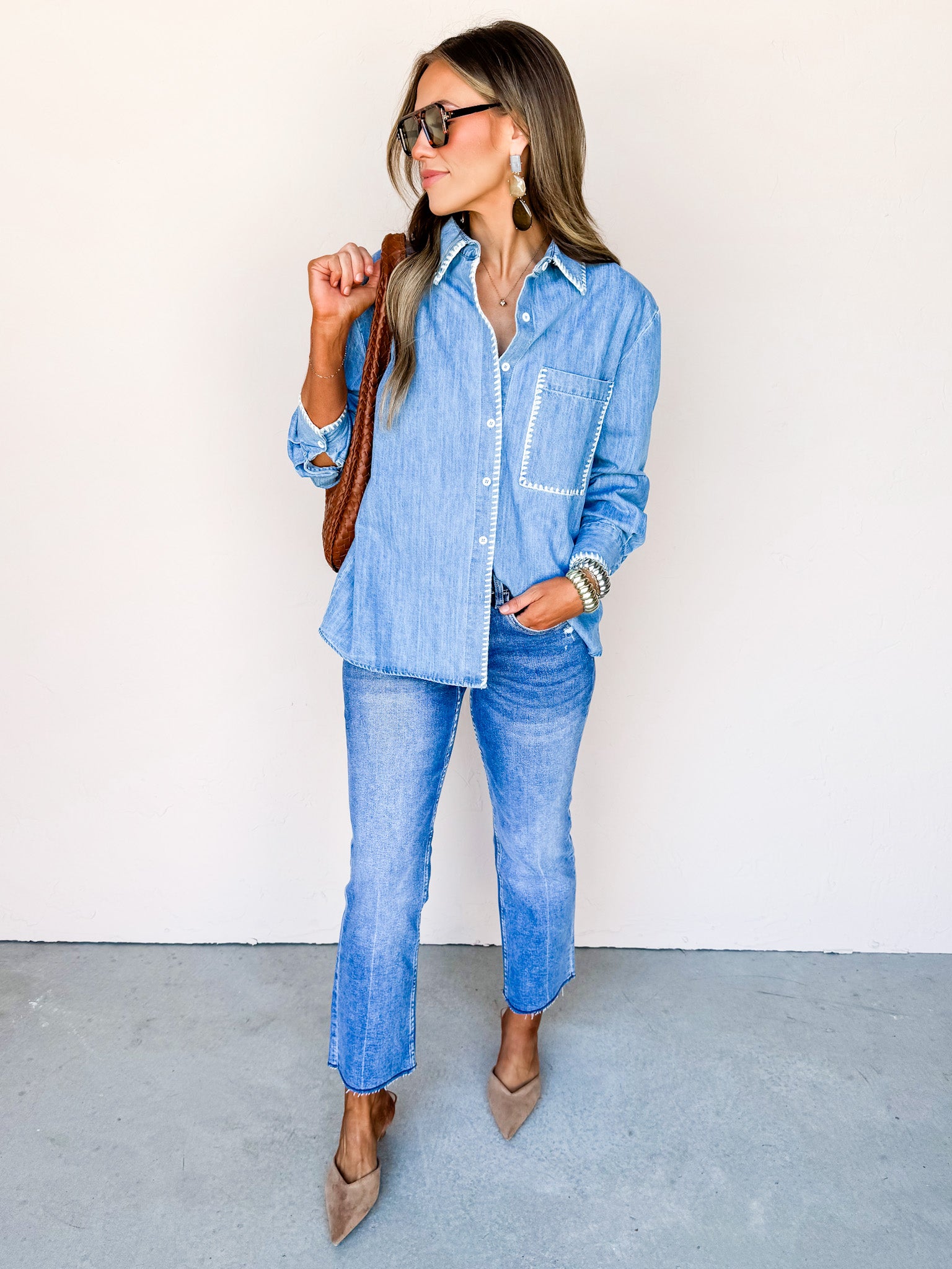 Take Your Pick Embroidered Denim Top