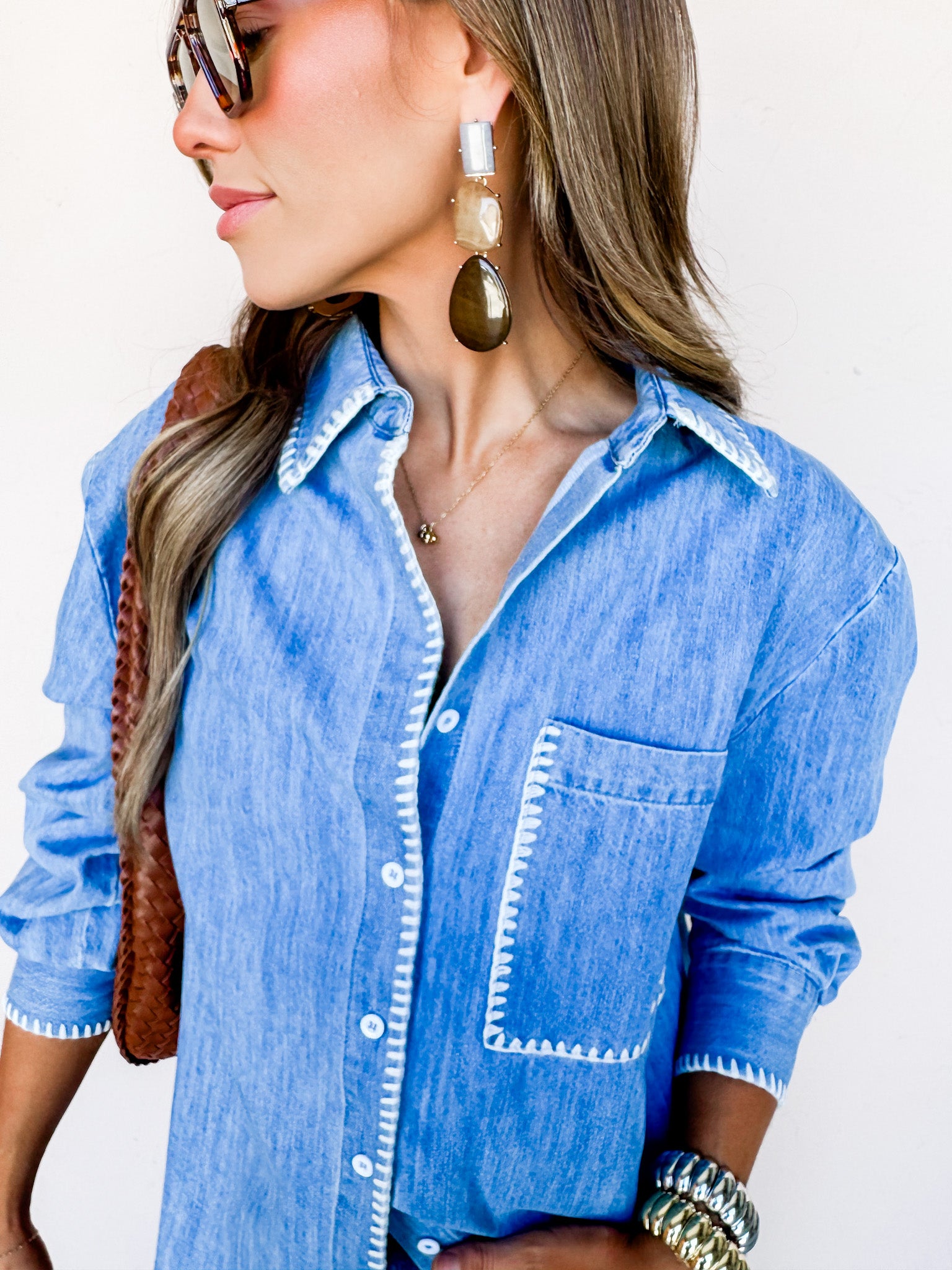 Take Your Pick Embroidered Denim Top