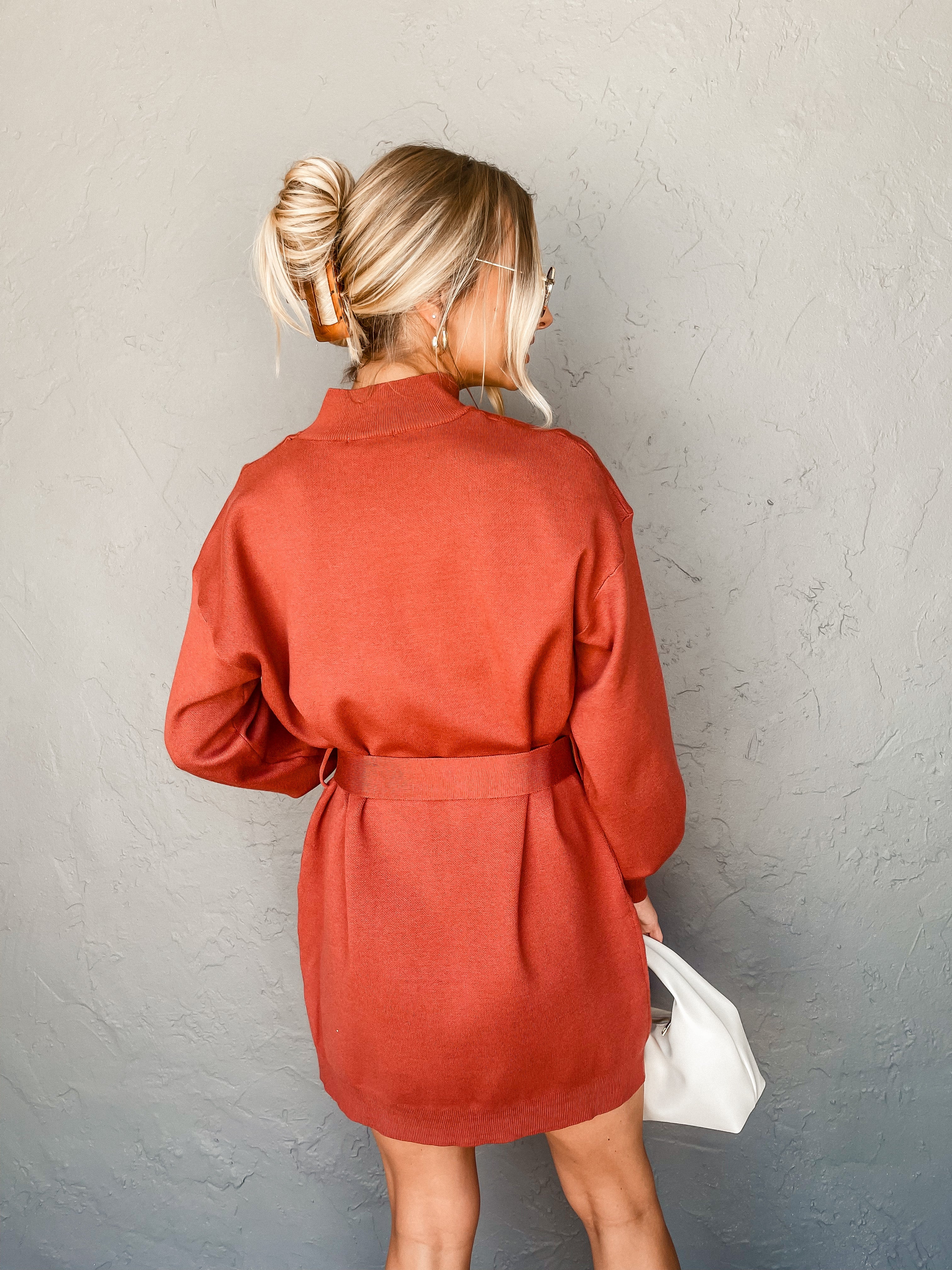 Tale To Tell Belted Sweater Dress
