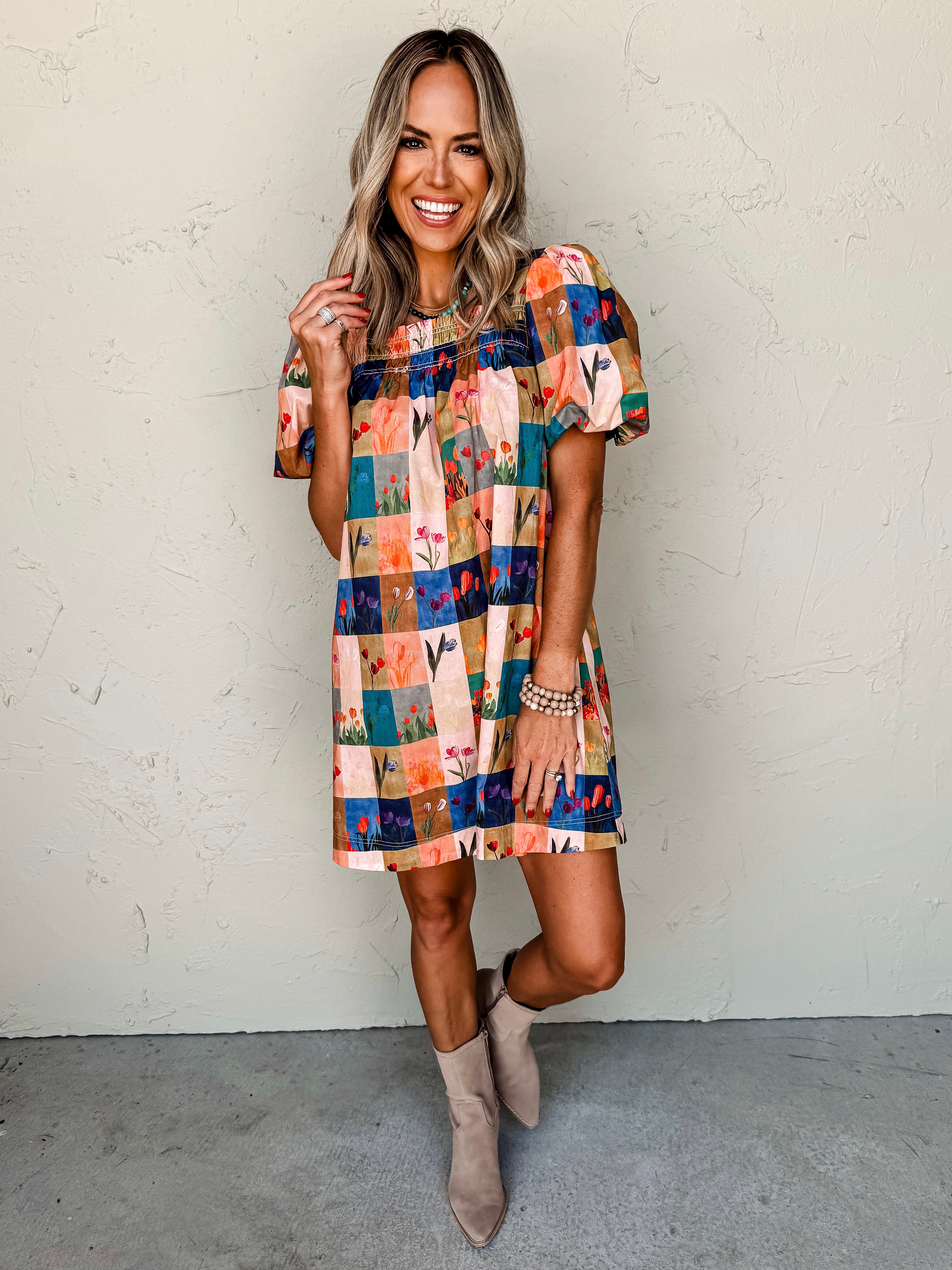 Talk Soon Mixed Print Mini Dress