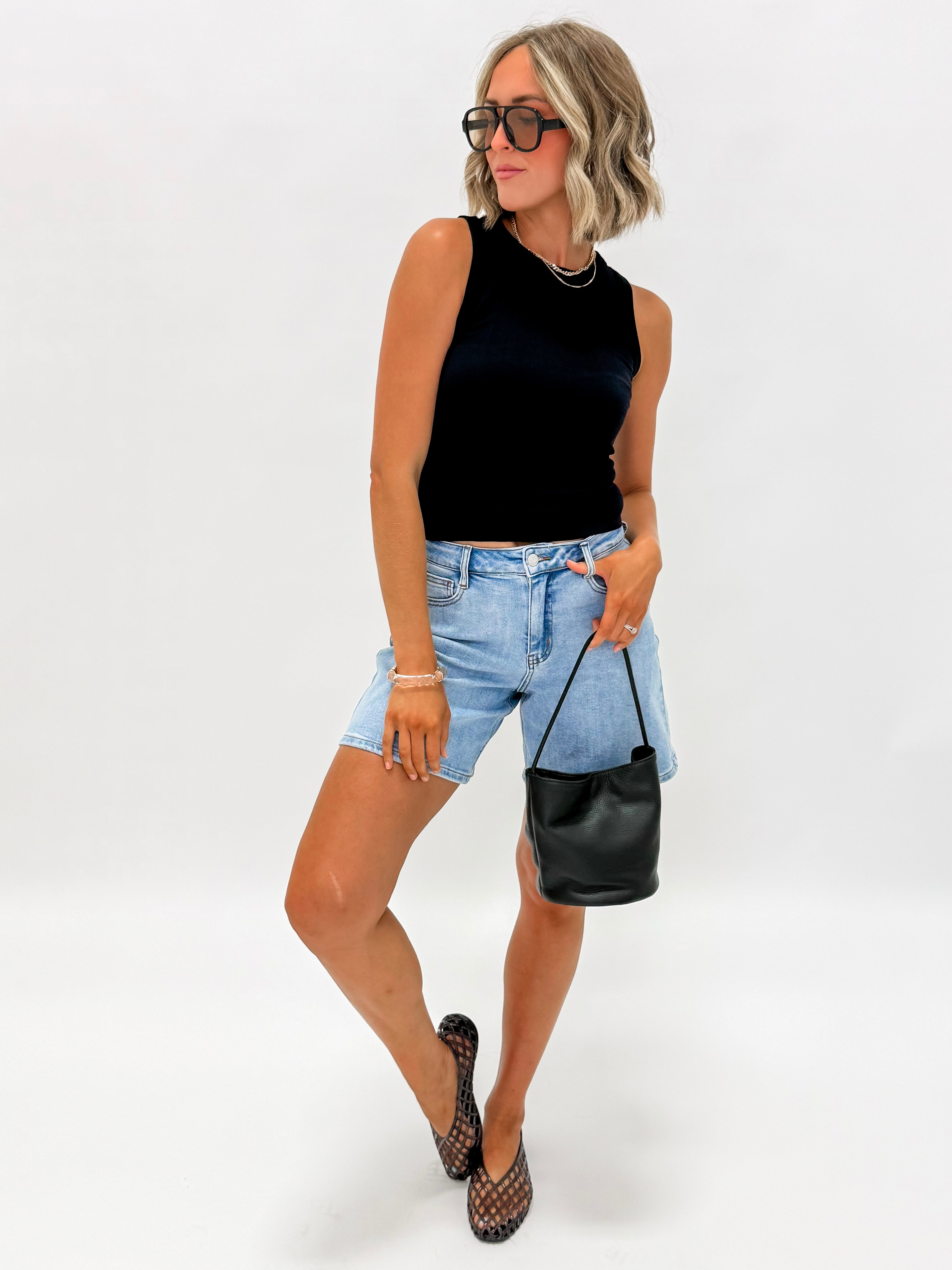 Tami Solid Ribbed Tank Top-Black