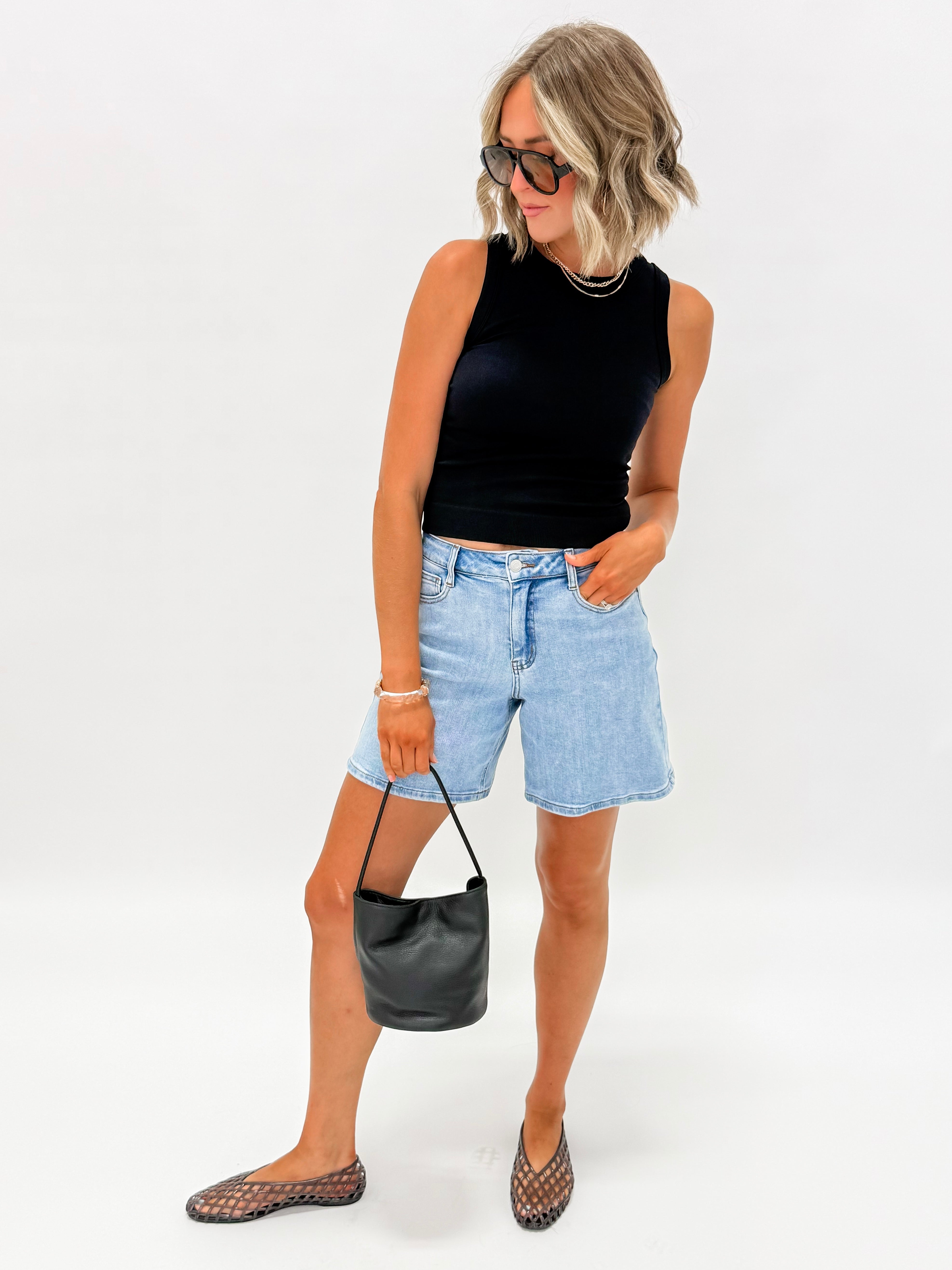 Tami Solid Ribbed Tank Top-Black