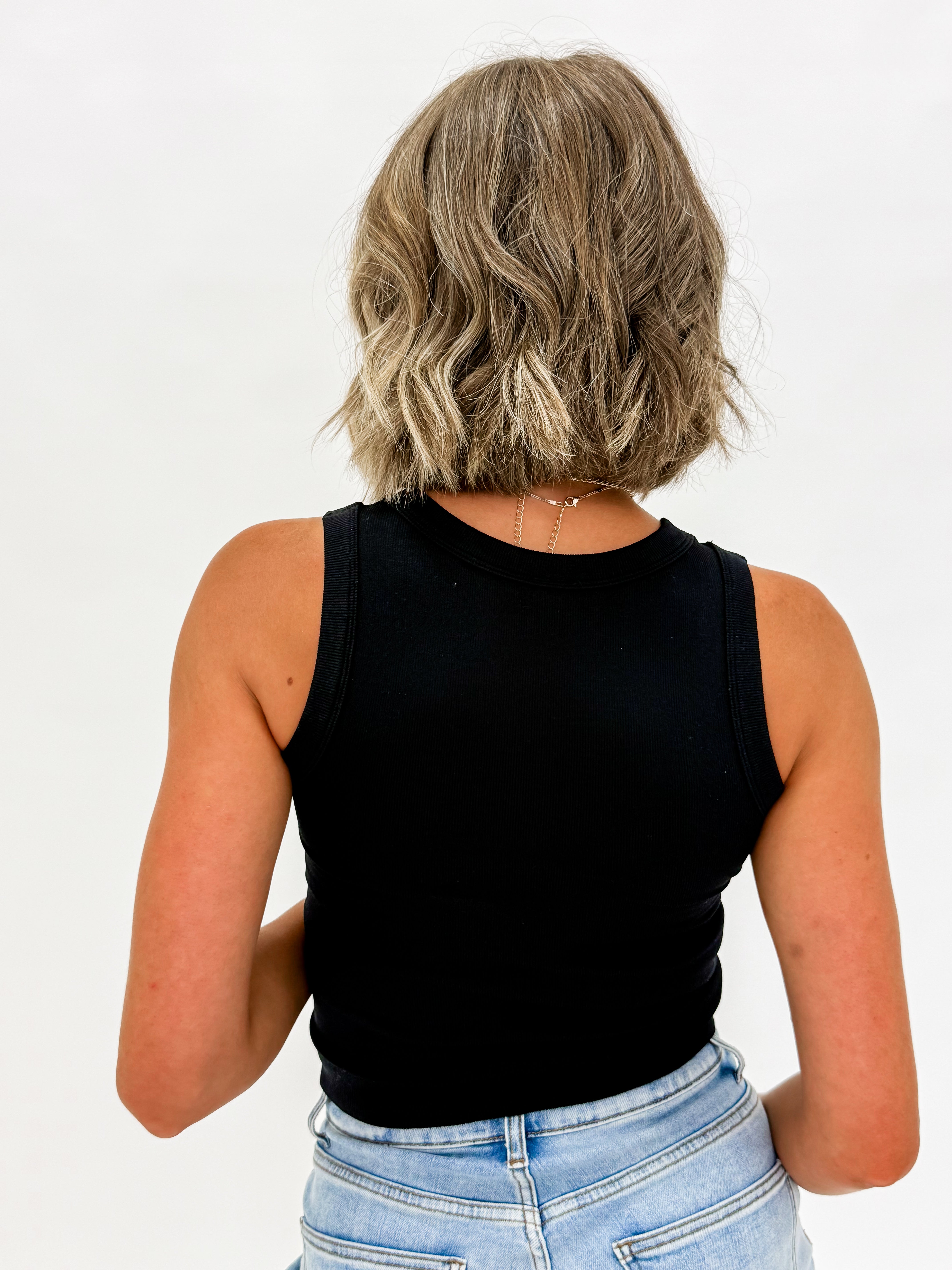 Tami Solid Ribbed Tank Top-Black