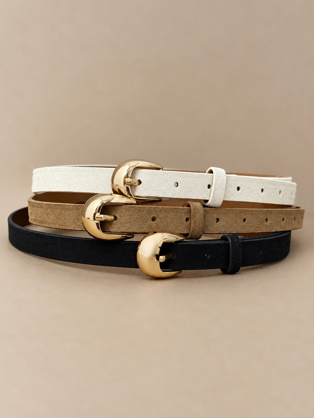 Tanya Suede Skinny Belt With Gold Buckle Set