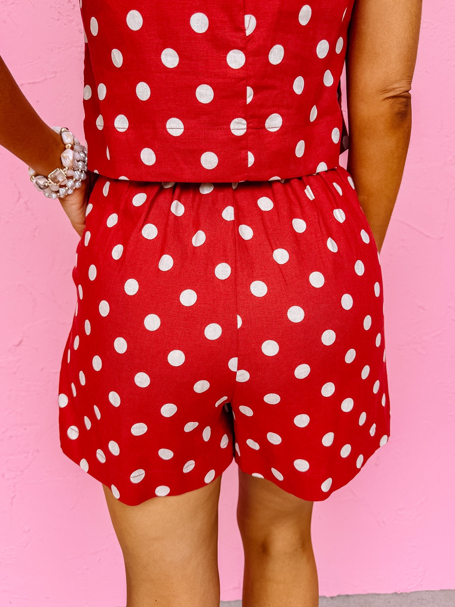 Taryn Polka Dot Tailored Shorts-Red