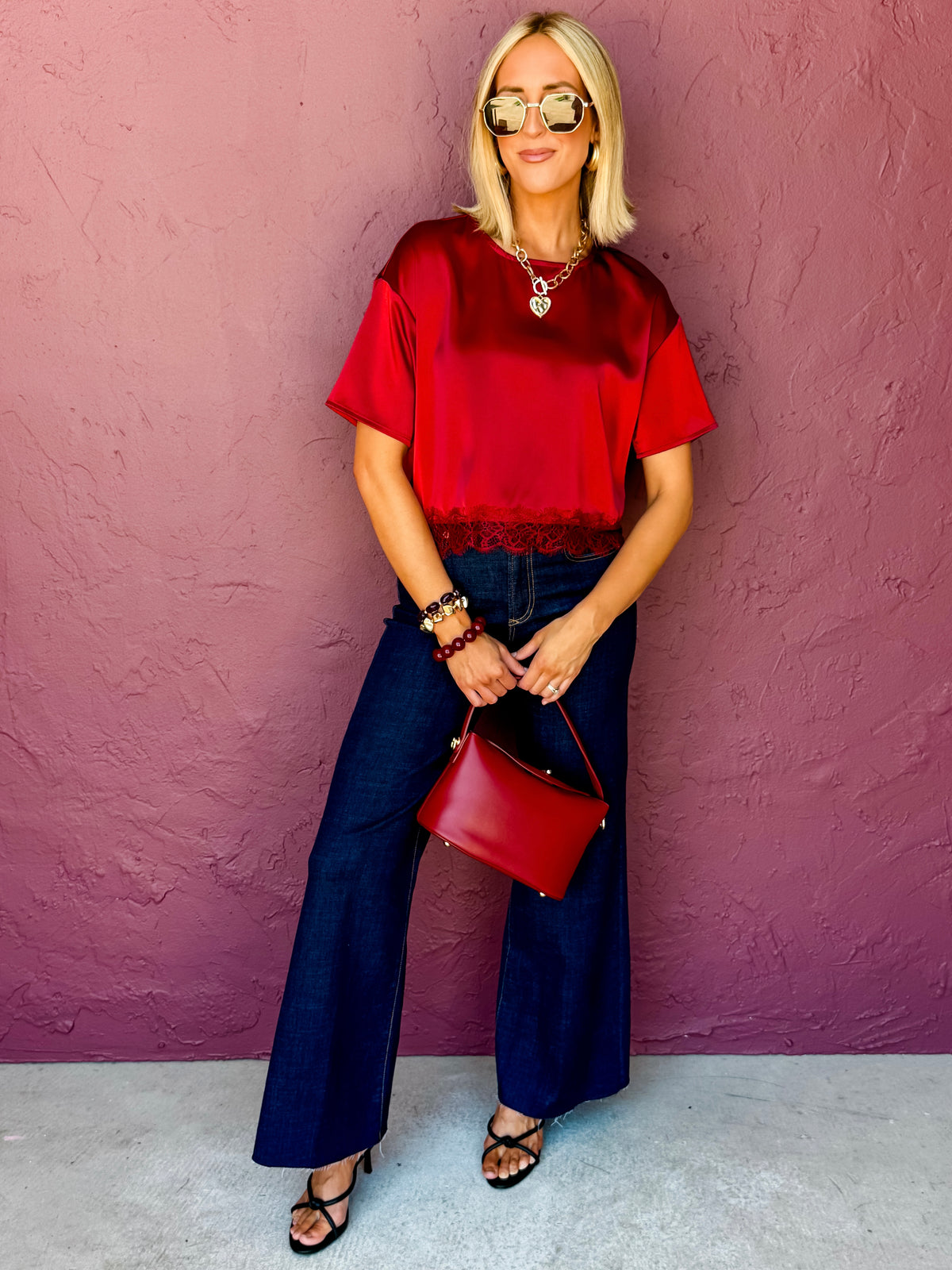 Tatyana Lace Trim Satin Top