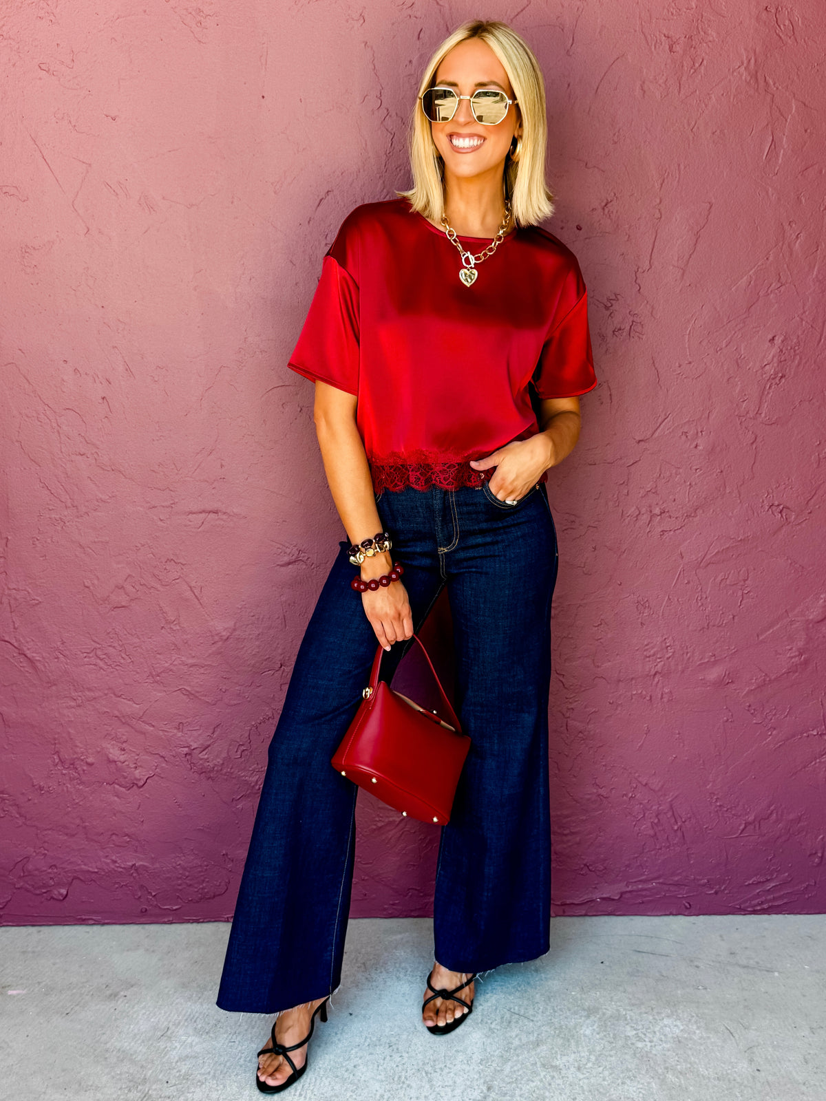 Tatyana Lace Trim Satin Top