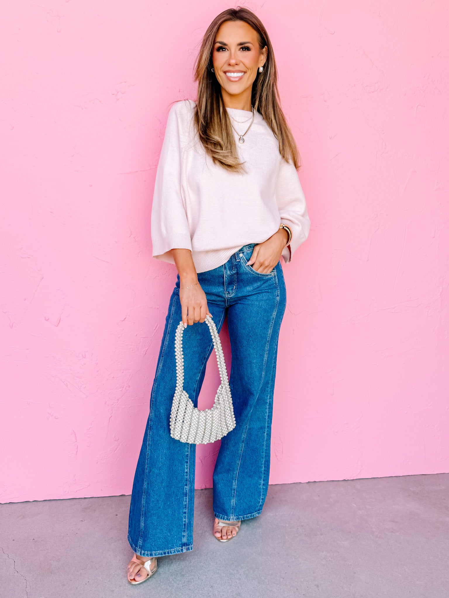 Teagan Wide Sleeve Sweater-Pink