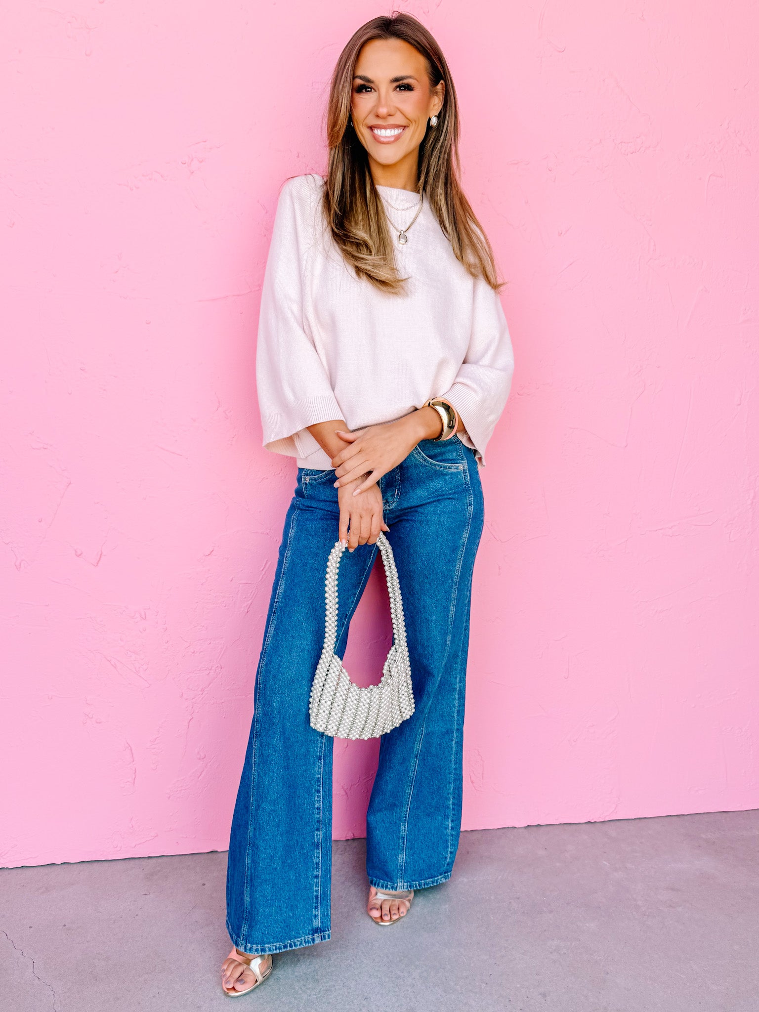 Teagan Wide Sleeve Sweater-Pink