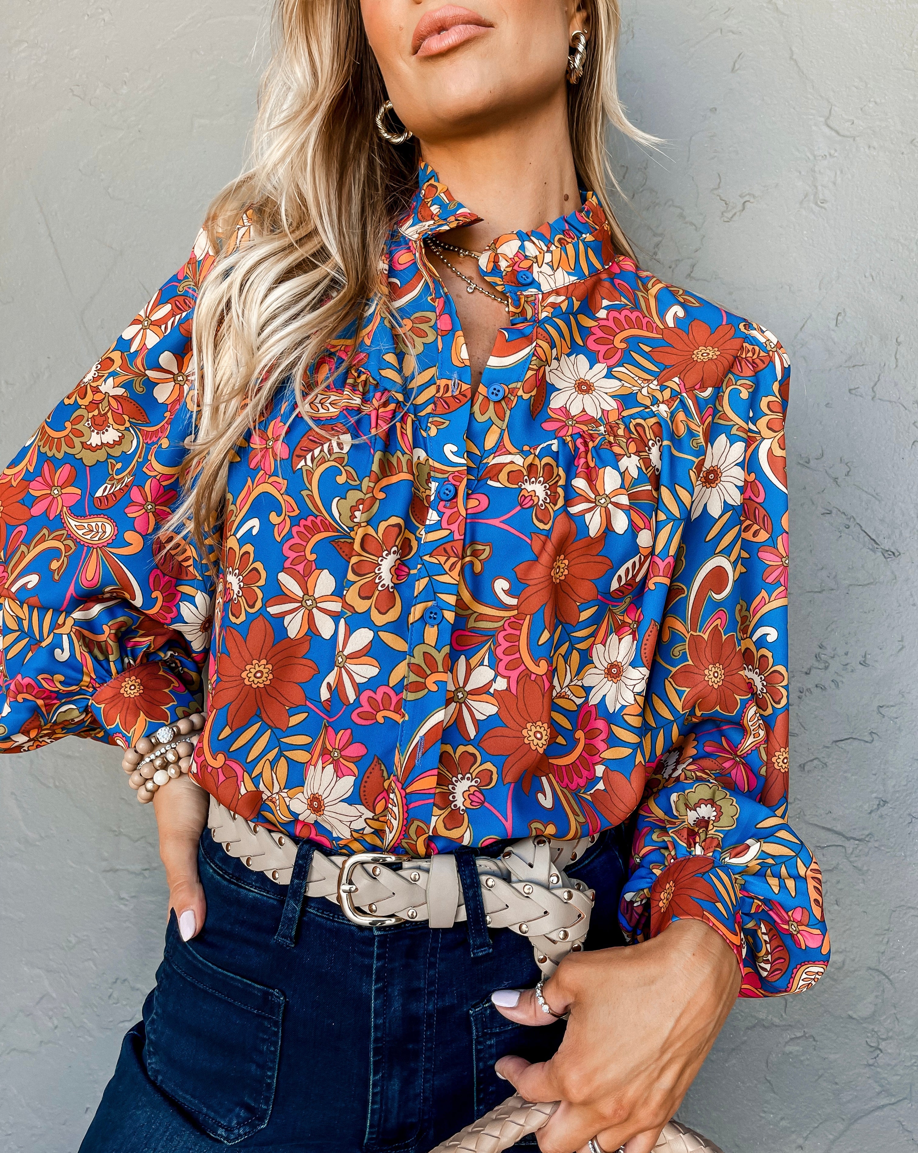 Tell Your Story Floral Button Front Top
