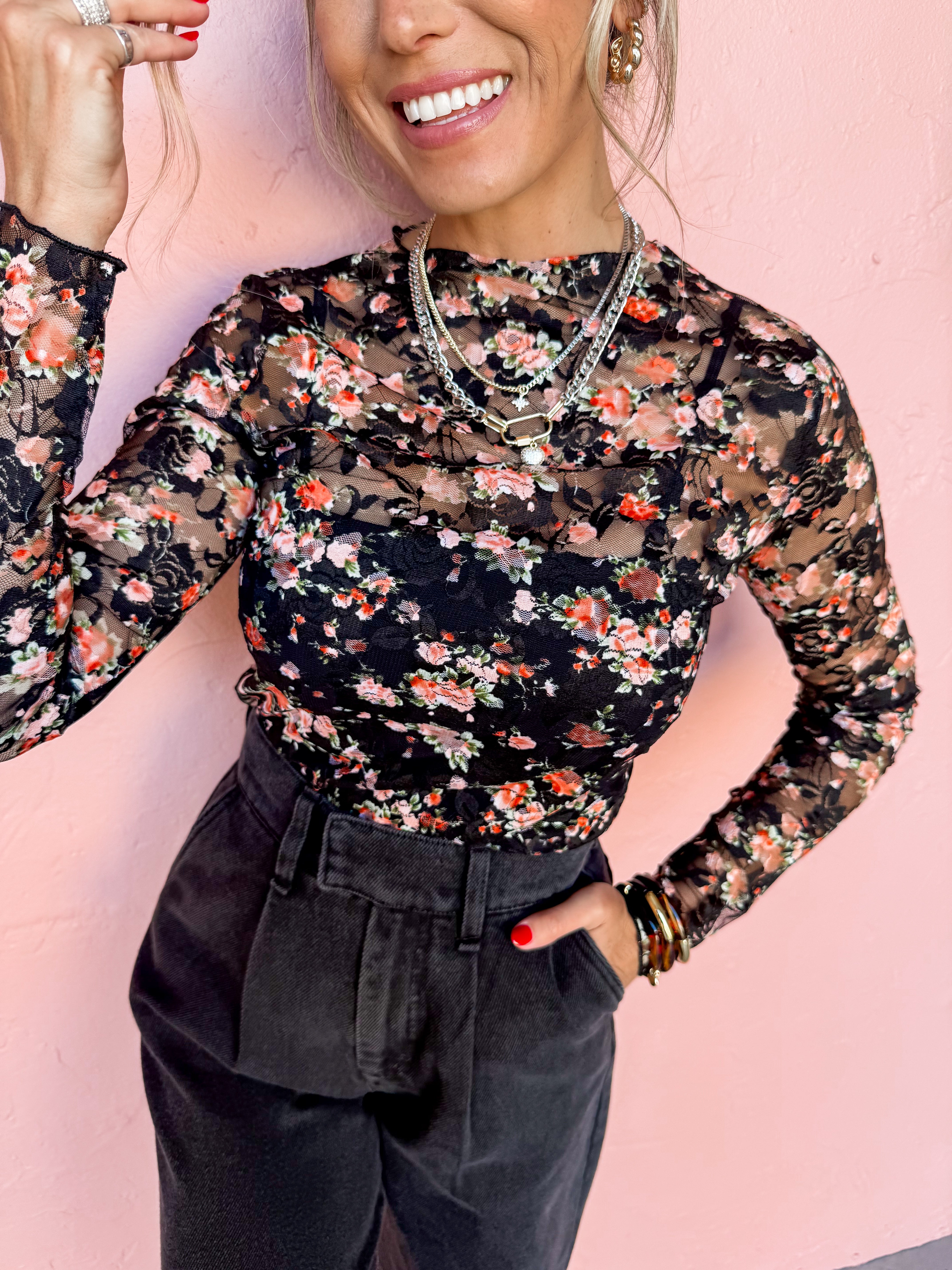 Tempting Romance Floral Mesh Top