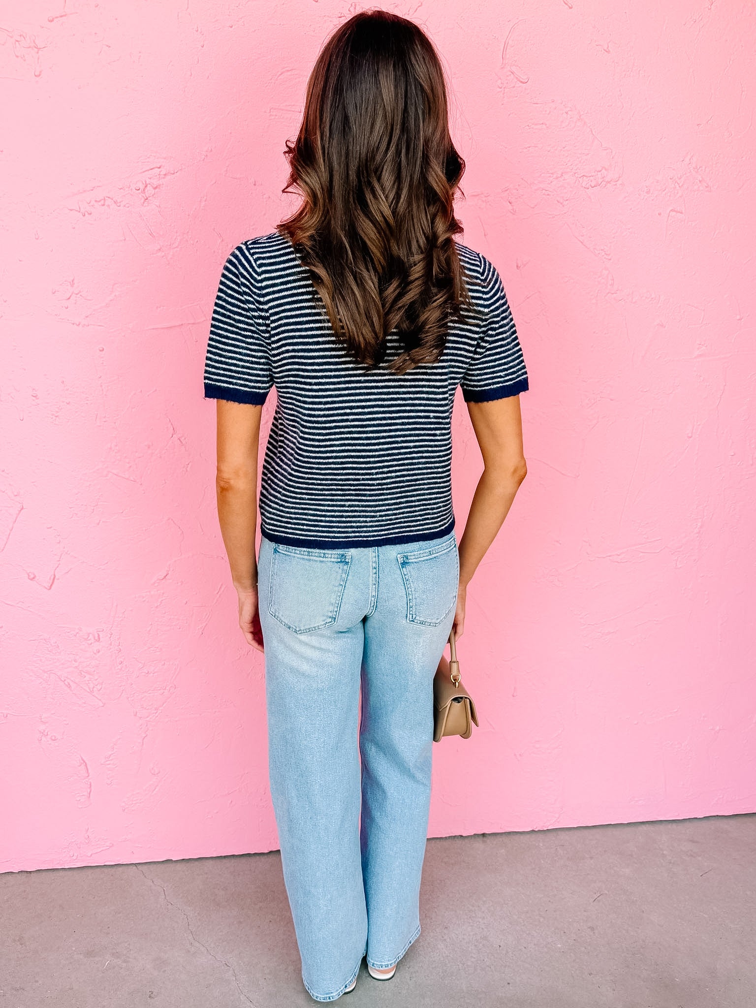 Tessa Striped Short Sleeve Cardigan-Navy