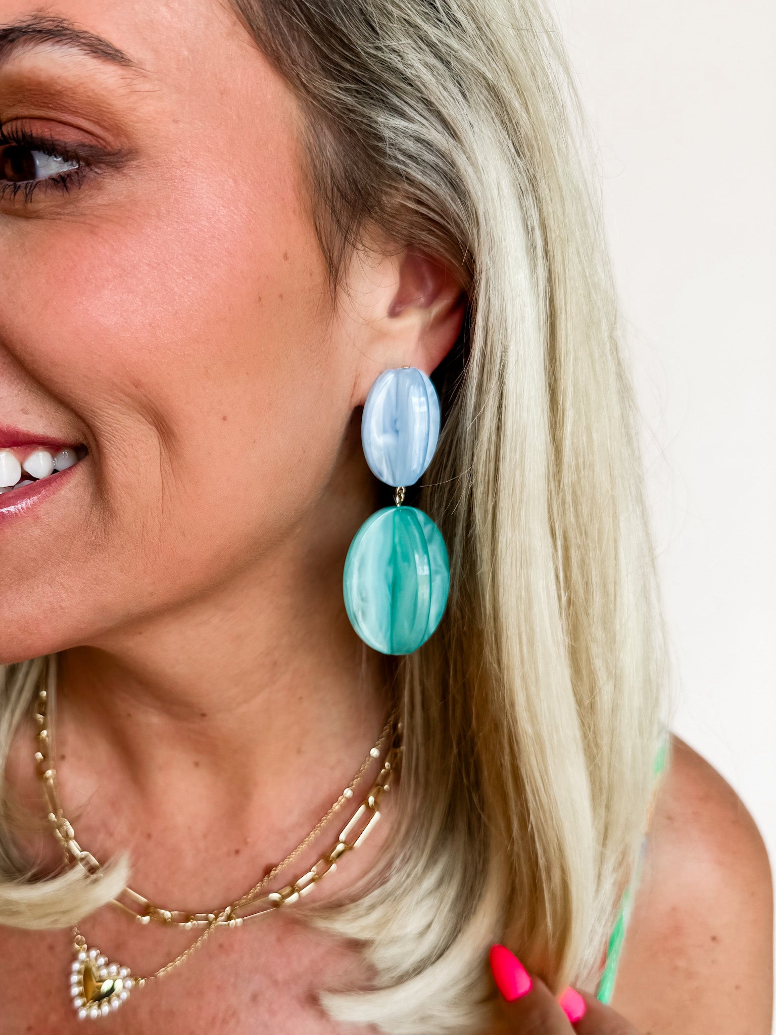The Double Drop Dangle Earrings-Teal