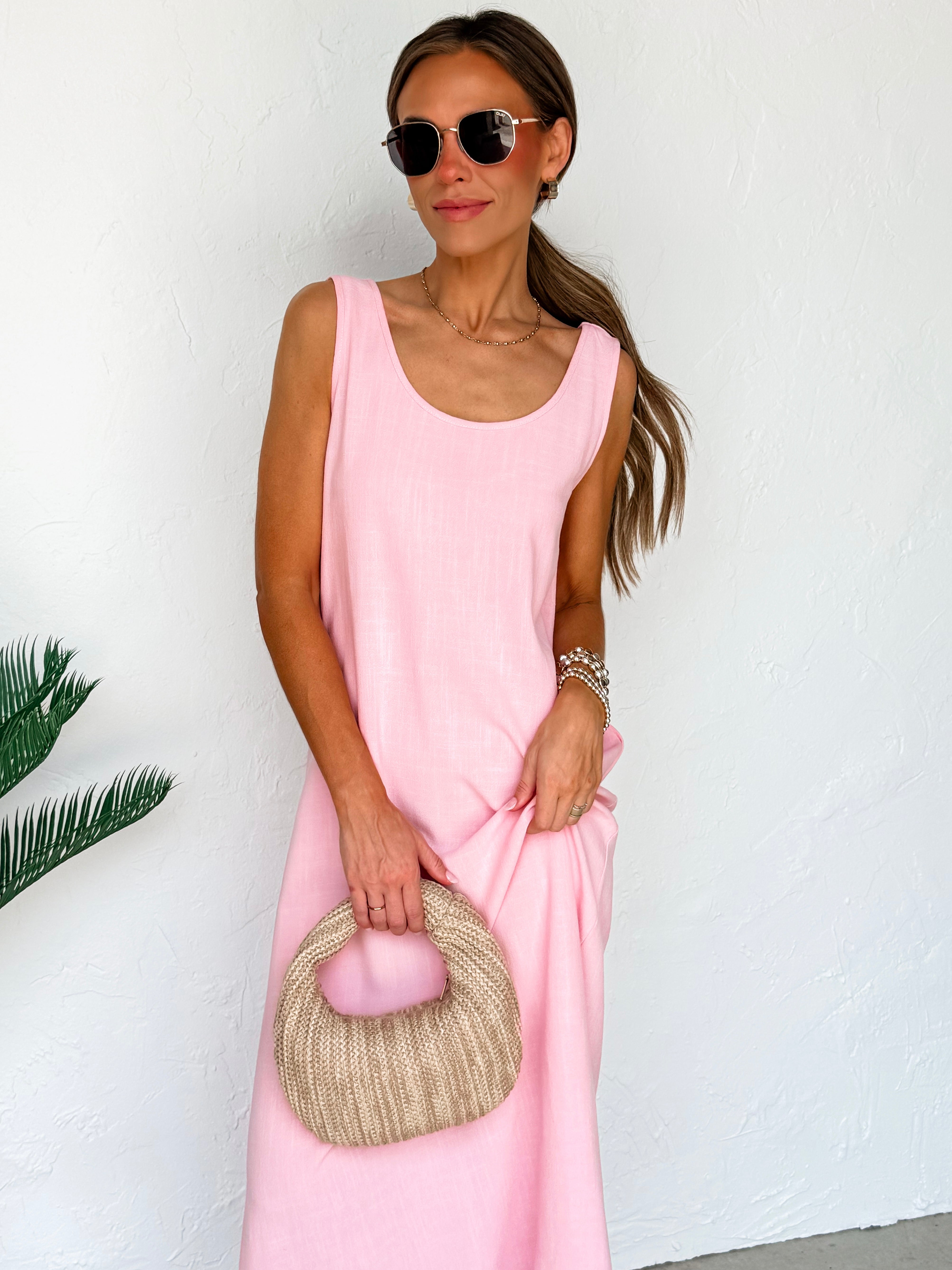 The Forever Sleeveless Linen Dress-Baby Pink