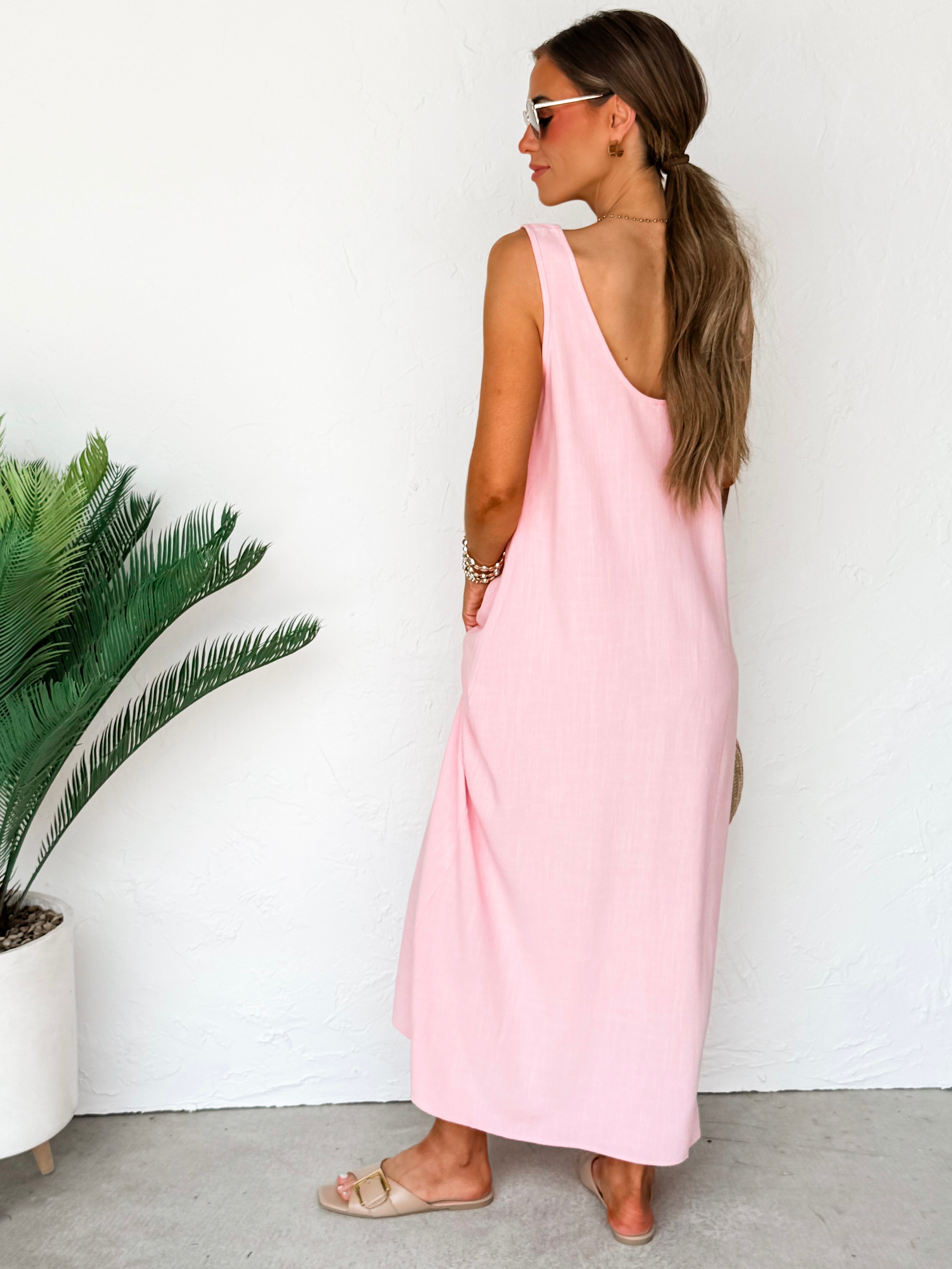 The Forever Sleeveless Linen Dress-Baby Pink