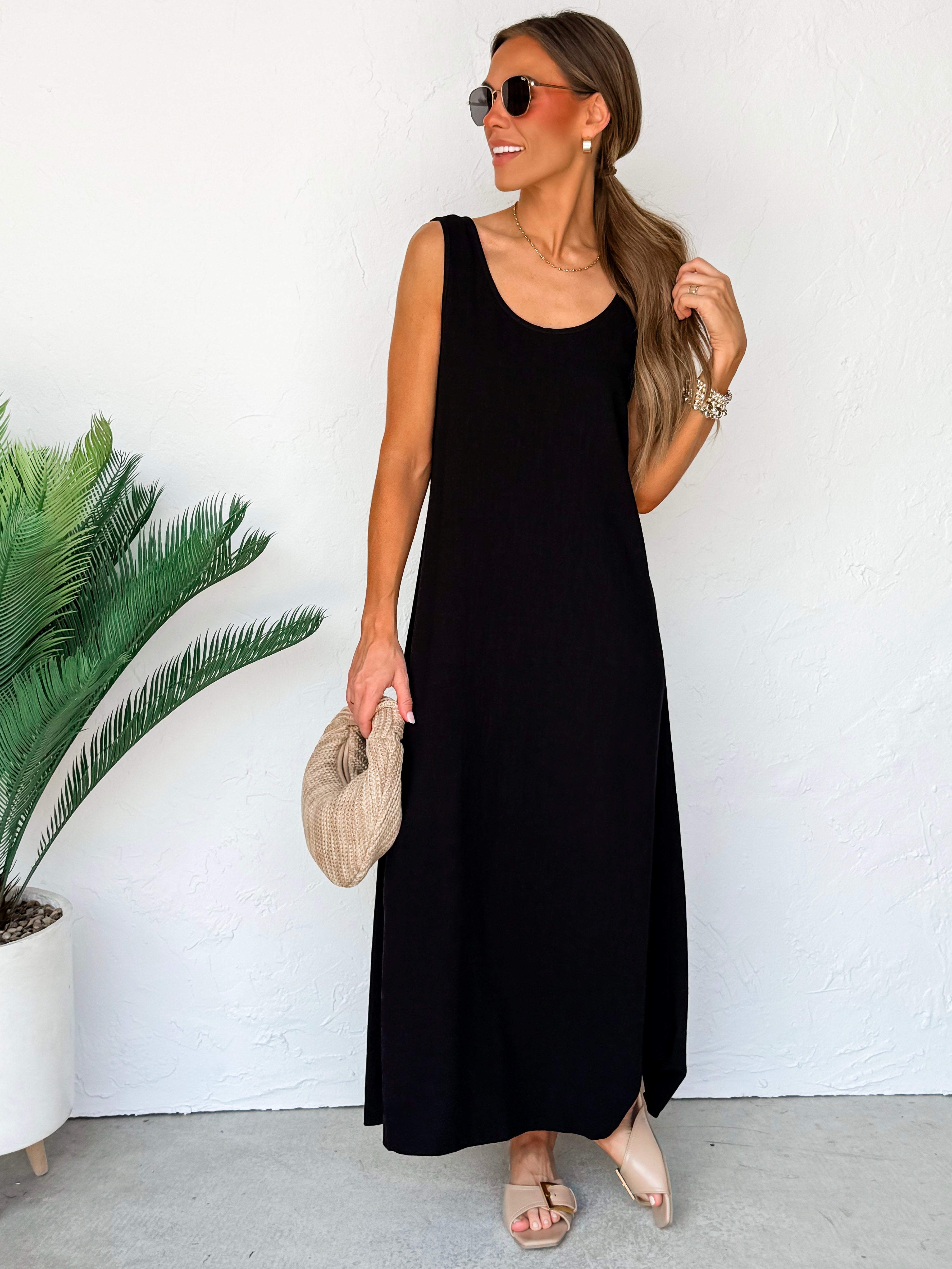 The Forever Sleeveless Linen Dress-Black