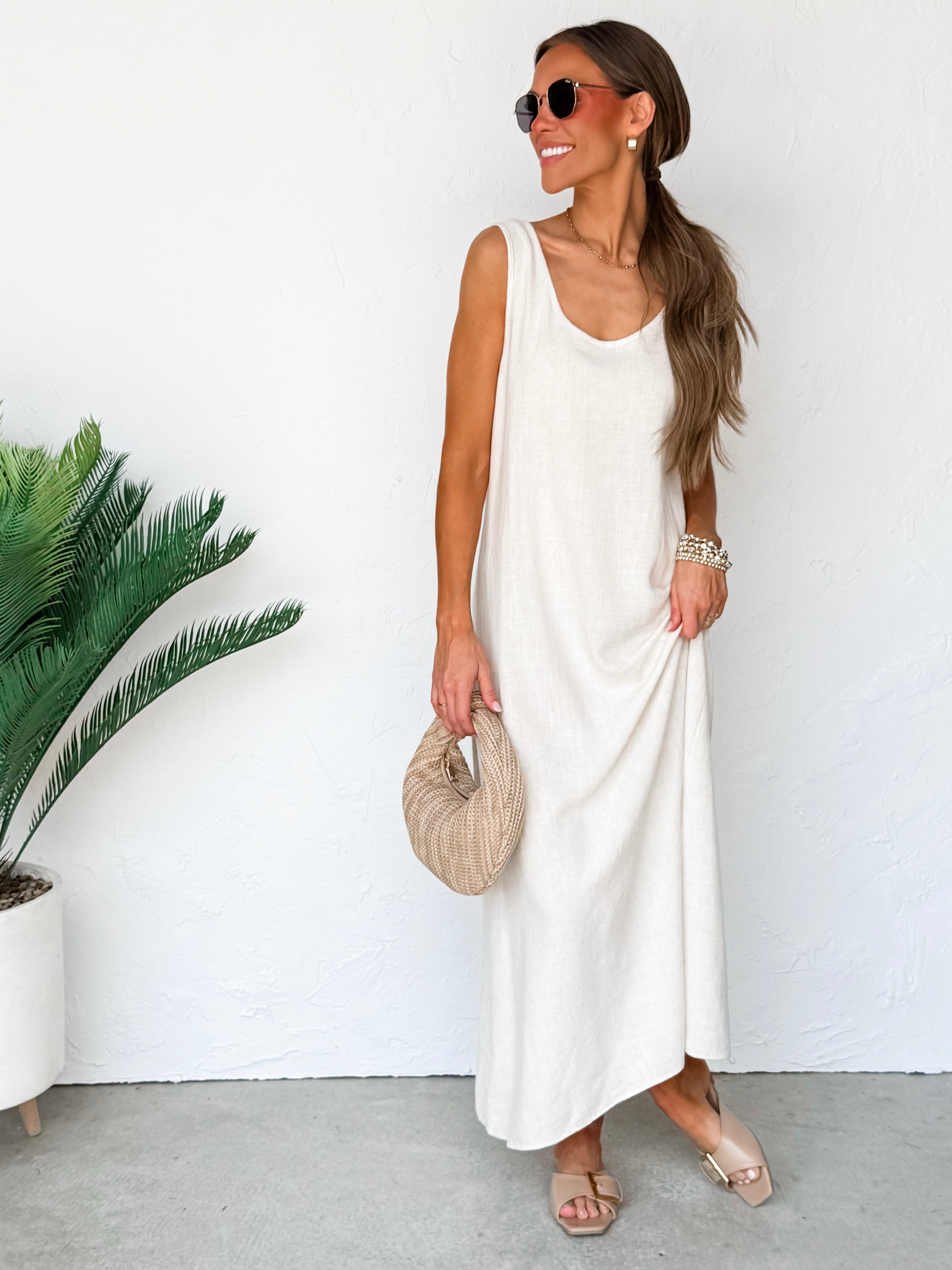 The Forever Sleeveless Linen Dress-Natural