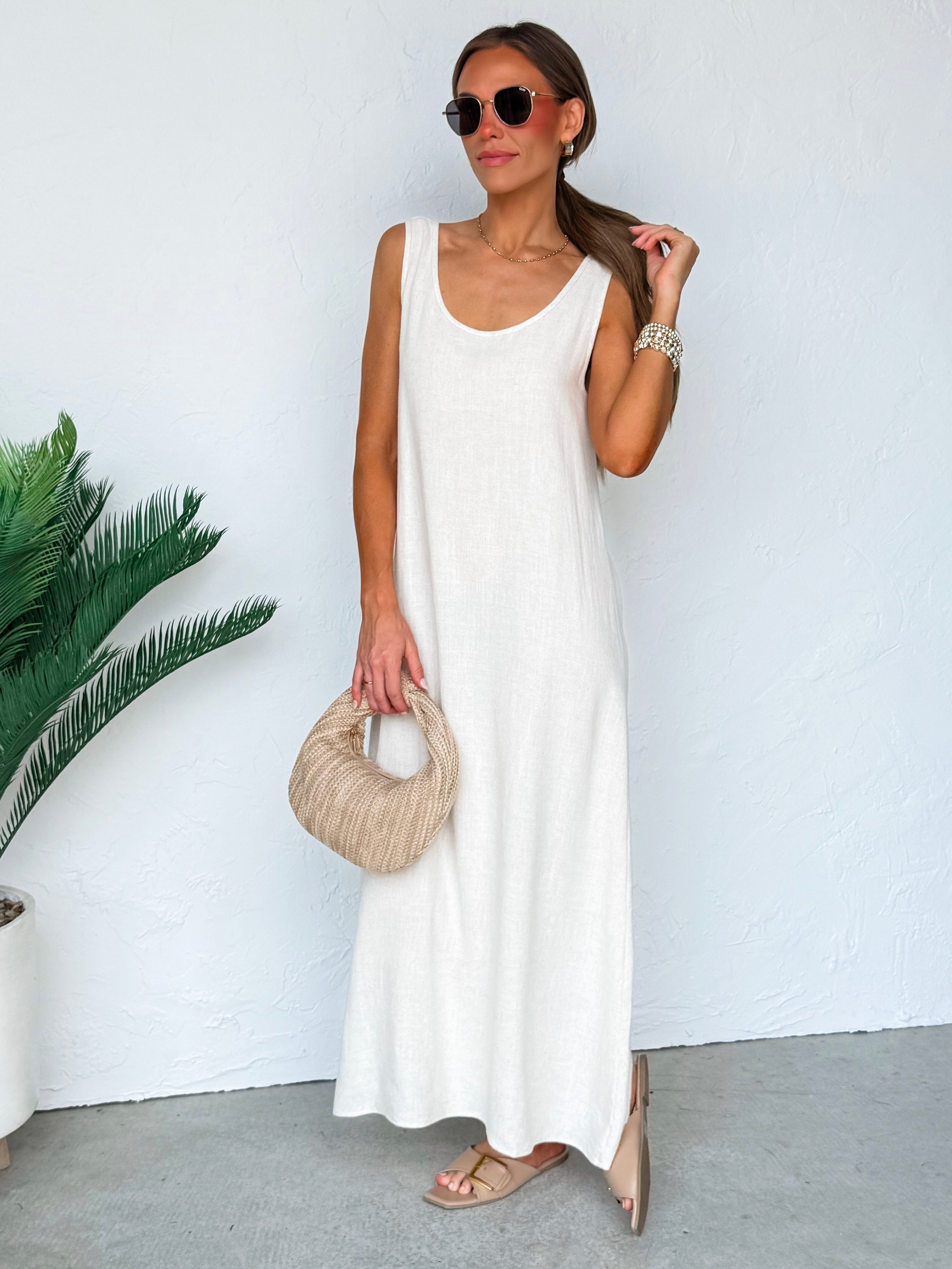 The Forever Sleeveless Linen Dress-Natural