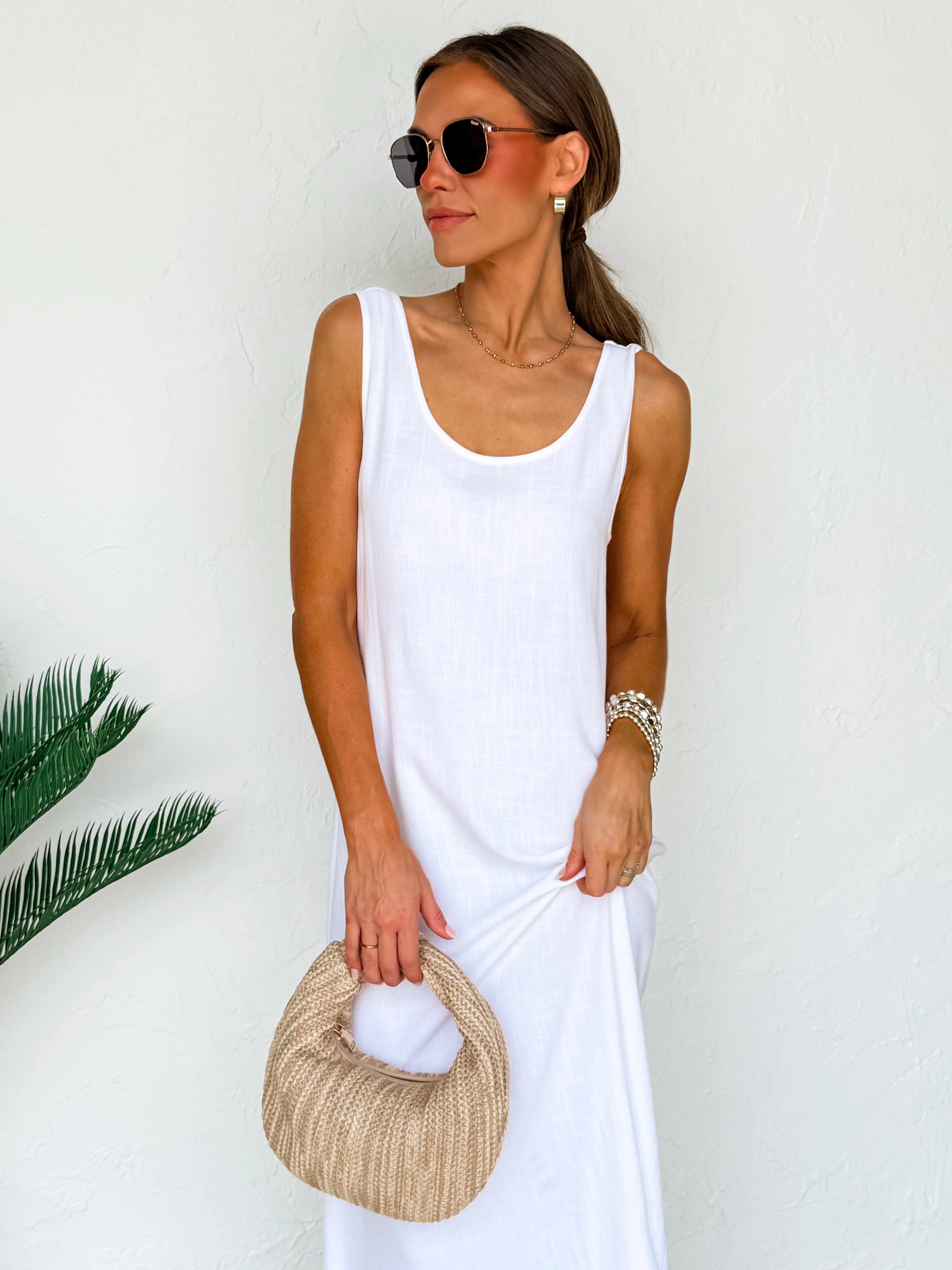 The Forever Sleeveless Linen Dress-White