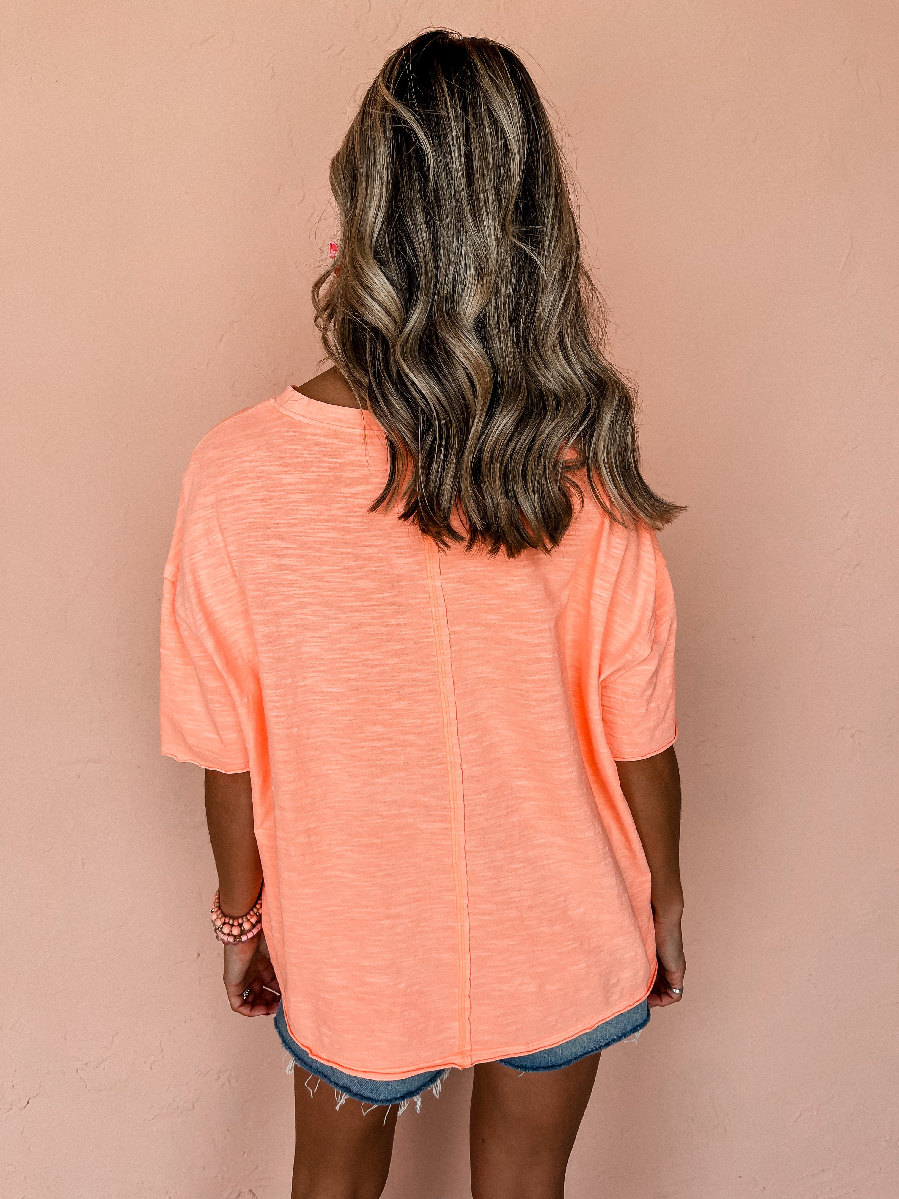 The Fun Side Short Sleeve Top-Coral