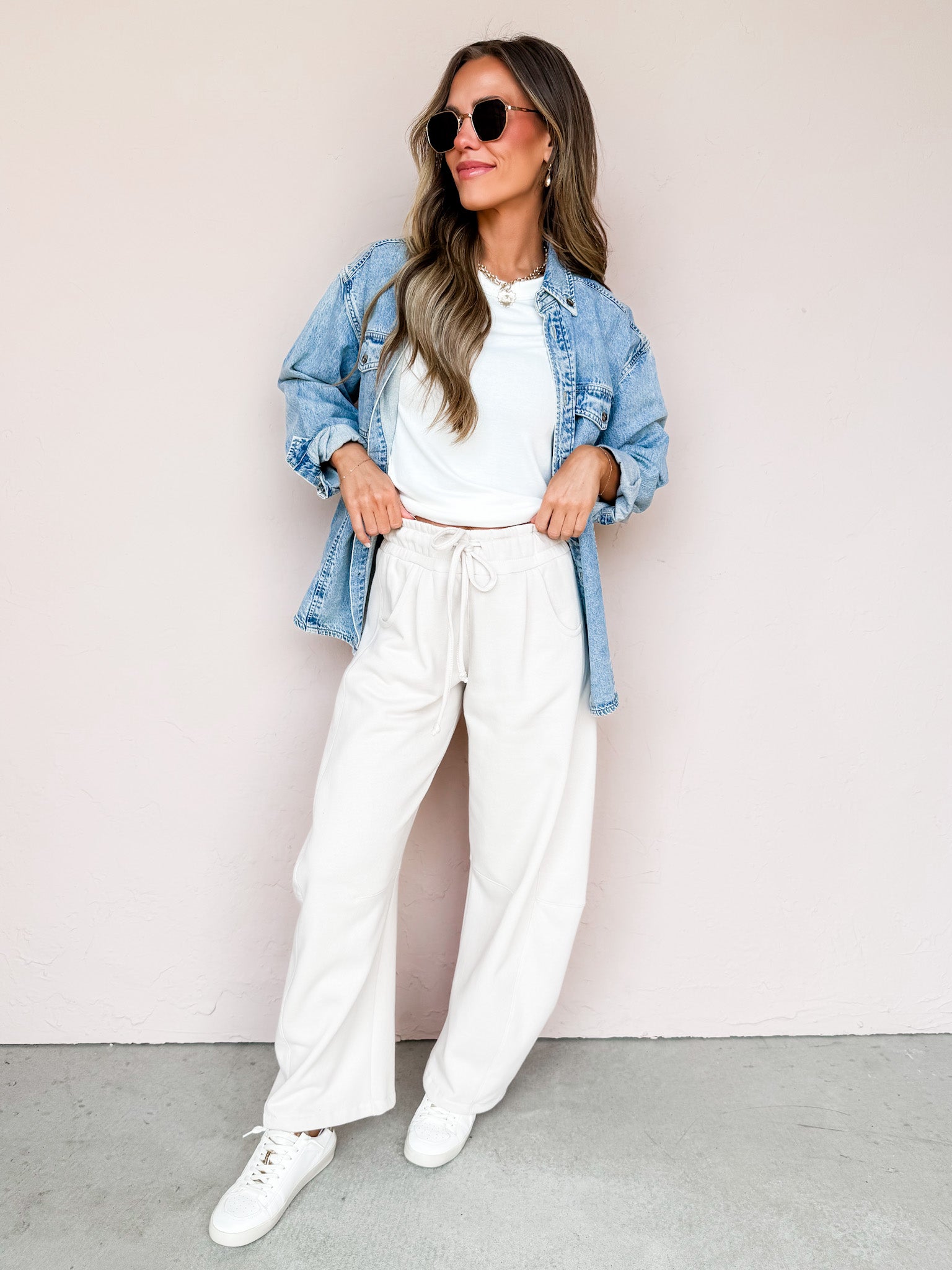 The Johnson Barrel Leg Sweatpants-Beige