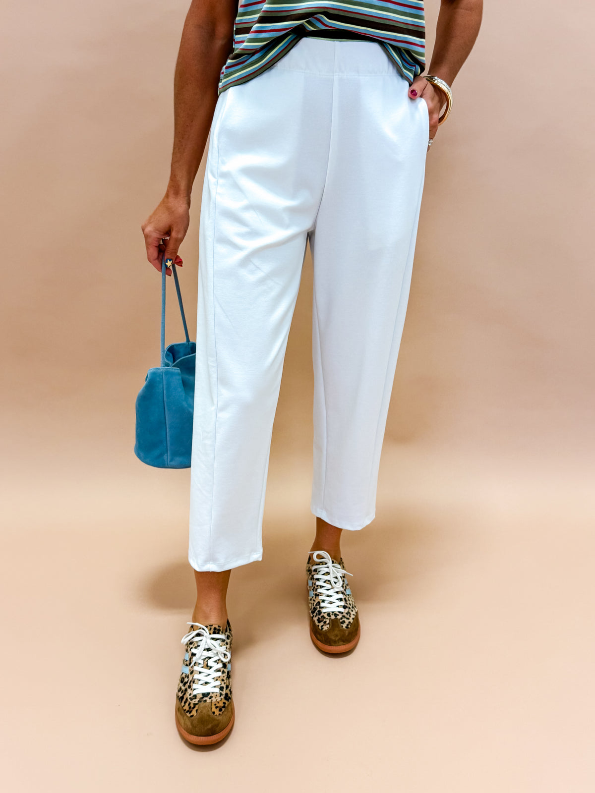 The Tana White Ponte Barrel Pant – Made in USA Stretch Barrel Pant