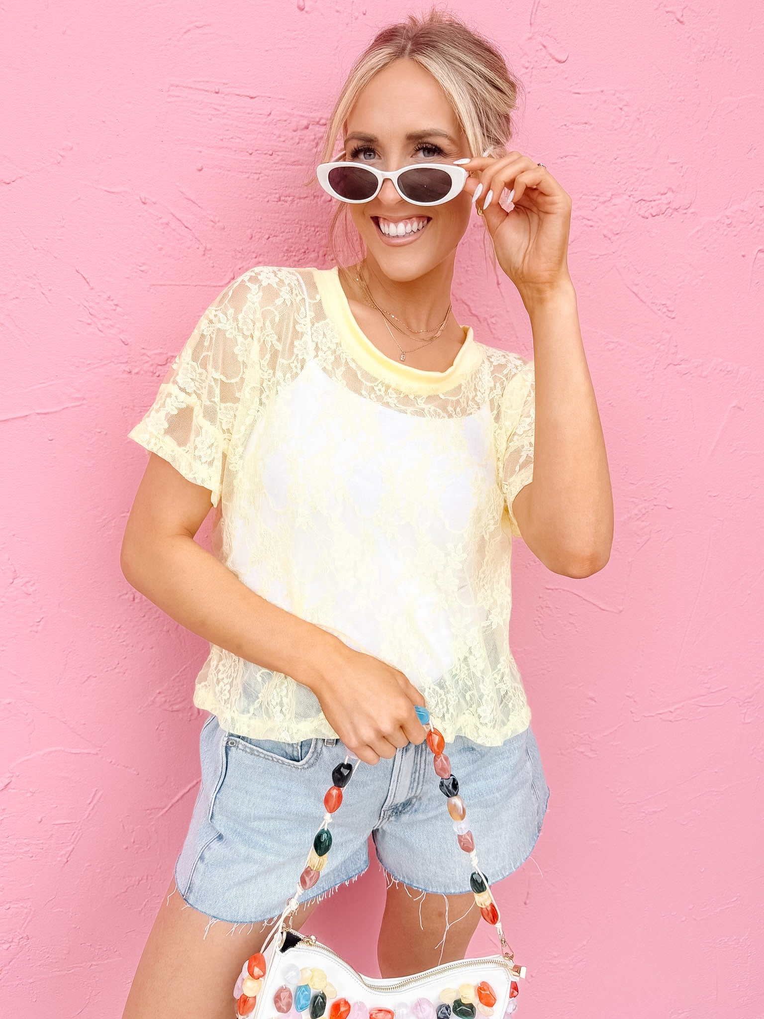 The Taylor Yellow Lace Boxy Tee – Made in USA Lightweight Lace Tee