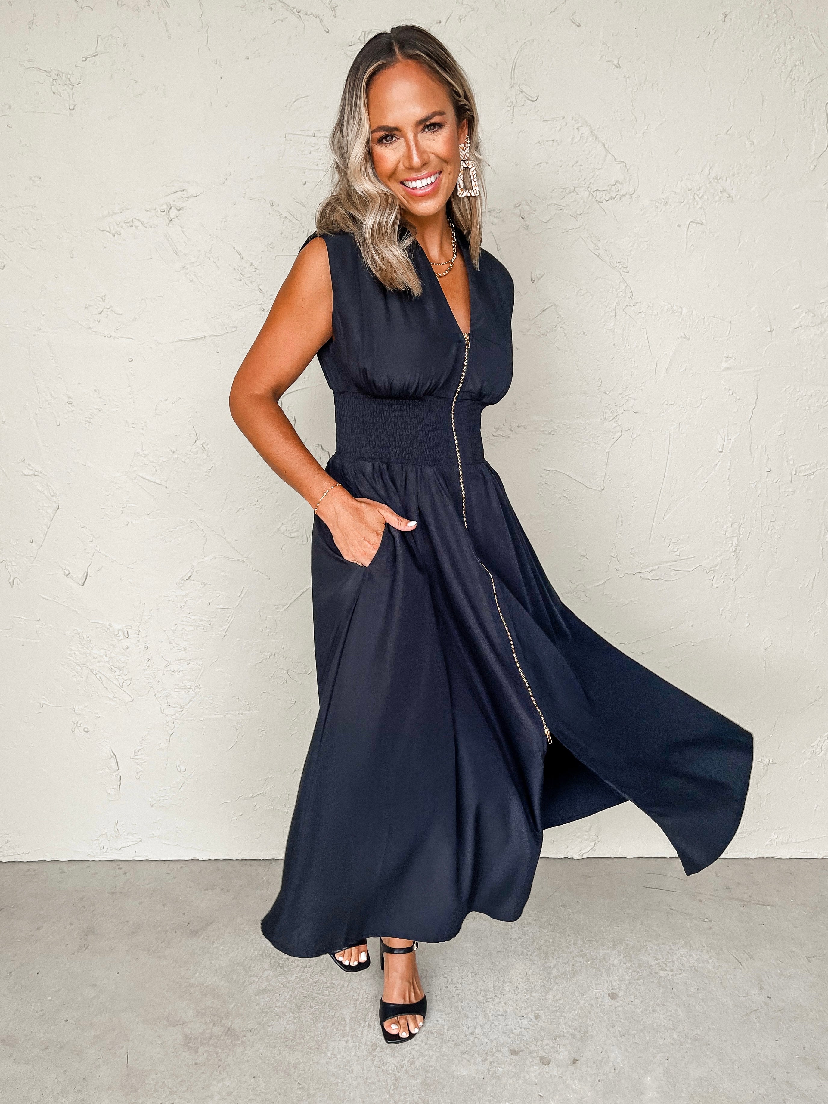 Think Positive Thoughts V Neck Midi Dress