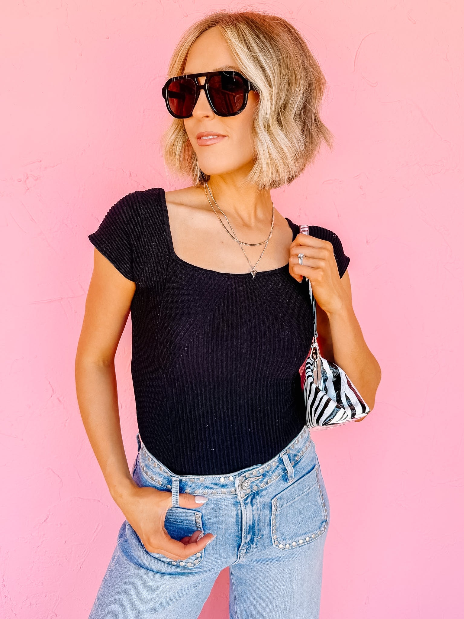 Thomas Square Neck Bodysuit-Black