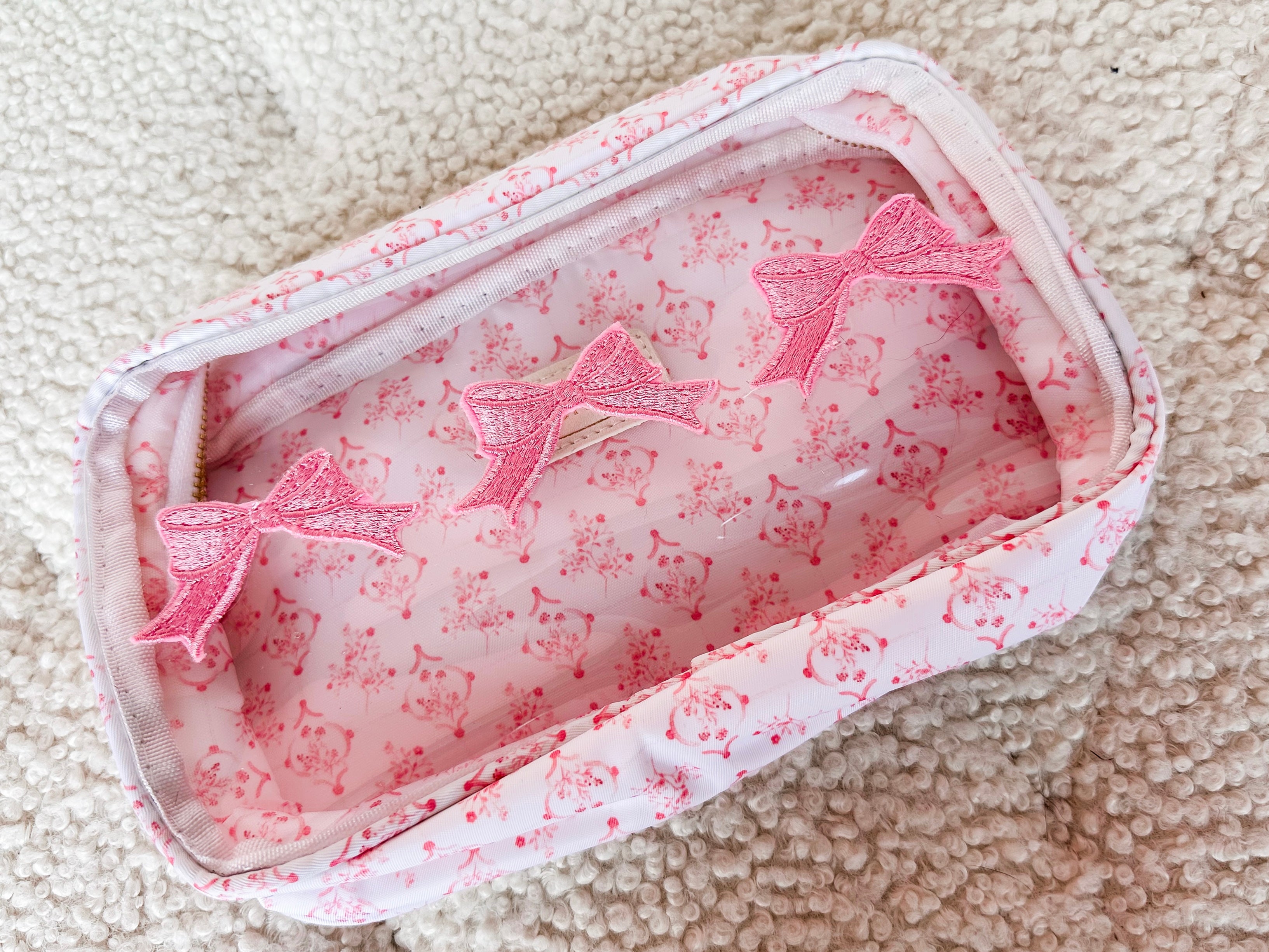 Three Bows Pink Cosmetic Bag