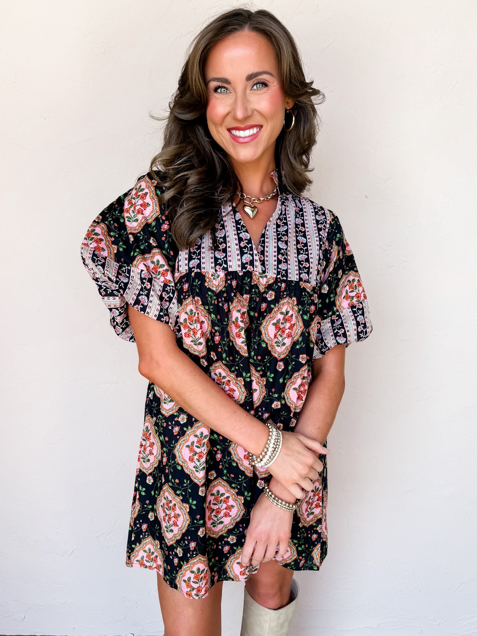 Through The Garden Floral Puff Sleeve Dress