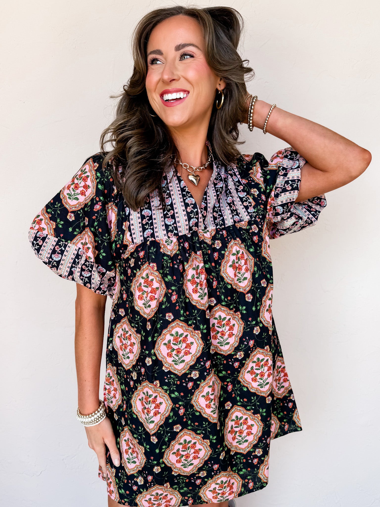 Through The Garden Floral Puff Sleeve Dress