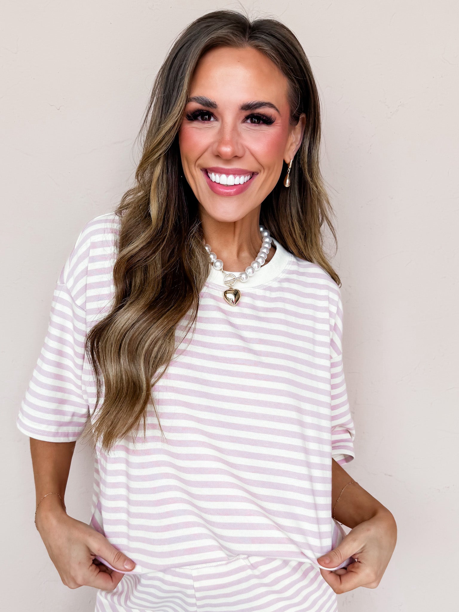 Tillie Oversized Striped Top-Pink